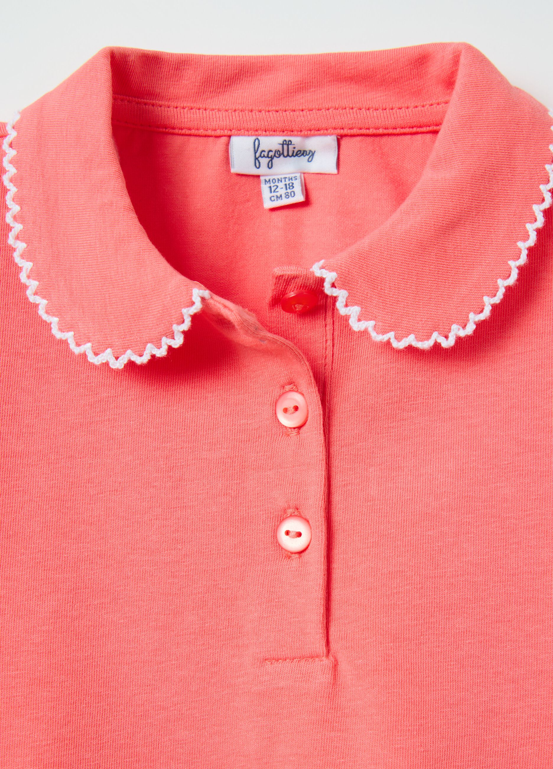 White stretch cotton polo shirt with flounce