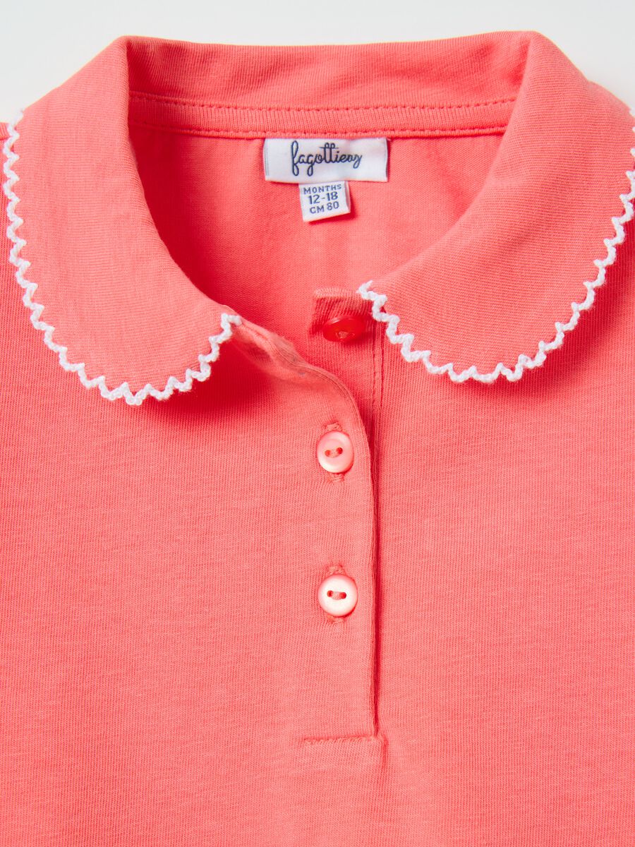 White stretch cotton polo shirt with flounce_3