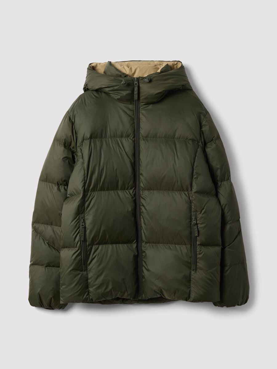 Piumino verde imbottito con cappuccio e zip regular fit_0