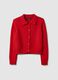 Regular Fit Red Cotton Cardigan with Polo Collar_0