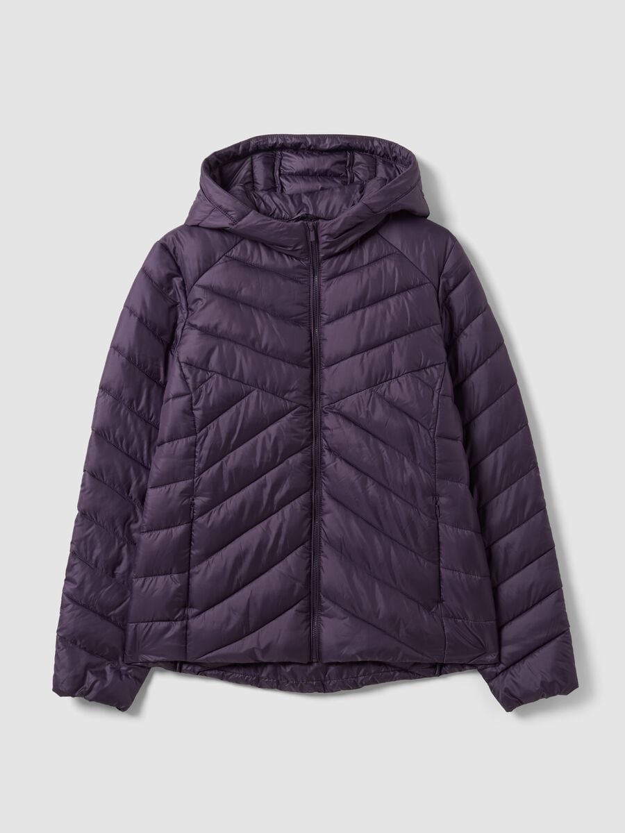 Giacca Ultralight viola trapuntata con cappuccio e zip_0