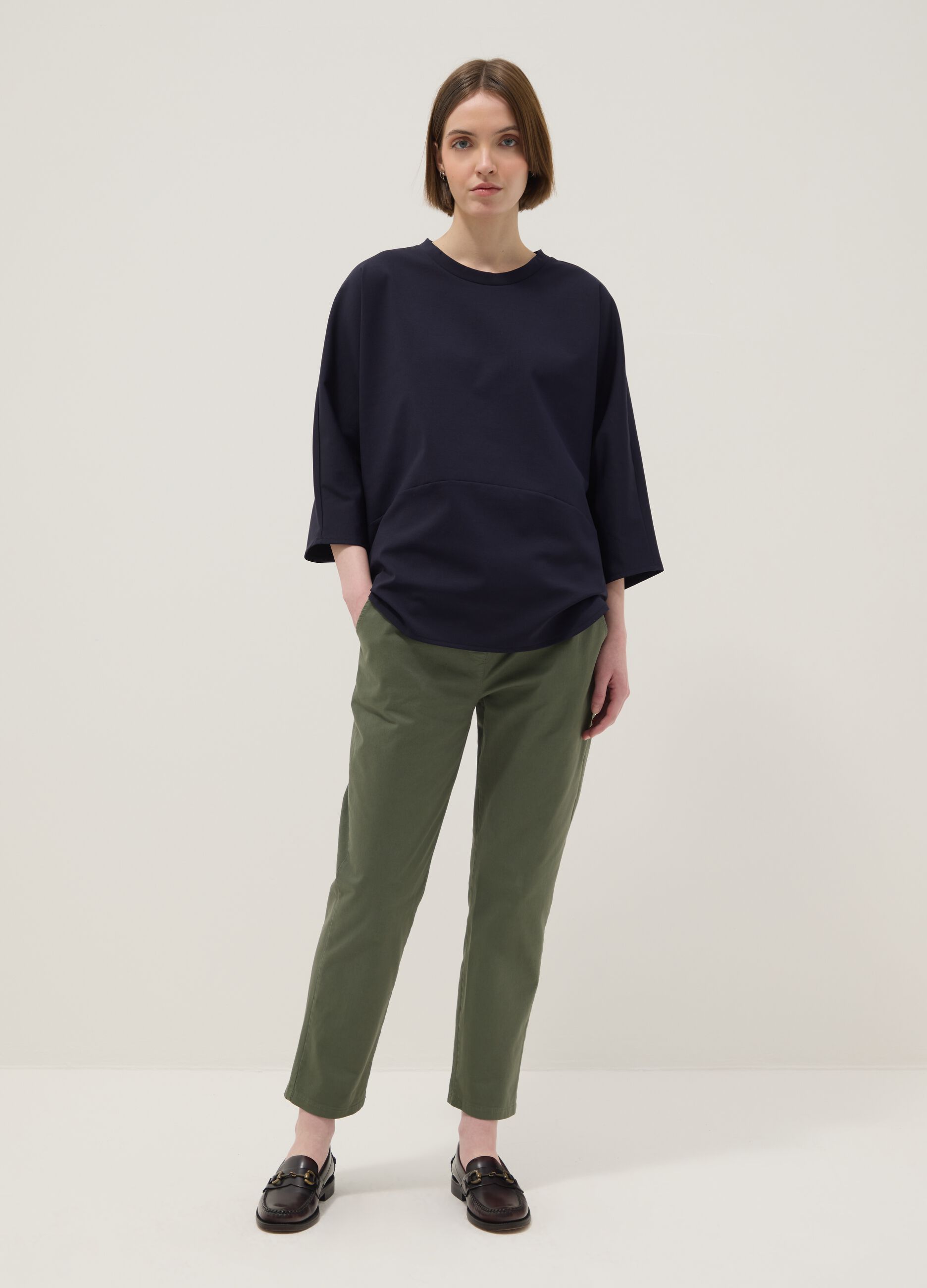 Green Stretch Cotton Trousers Regular Fit