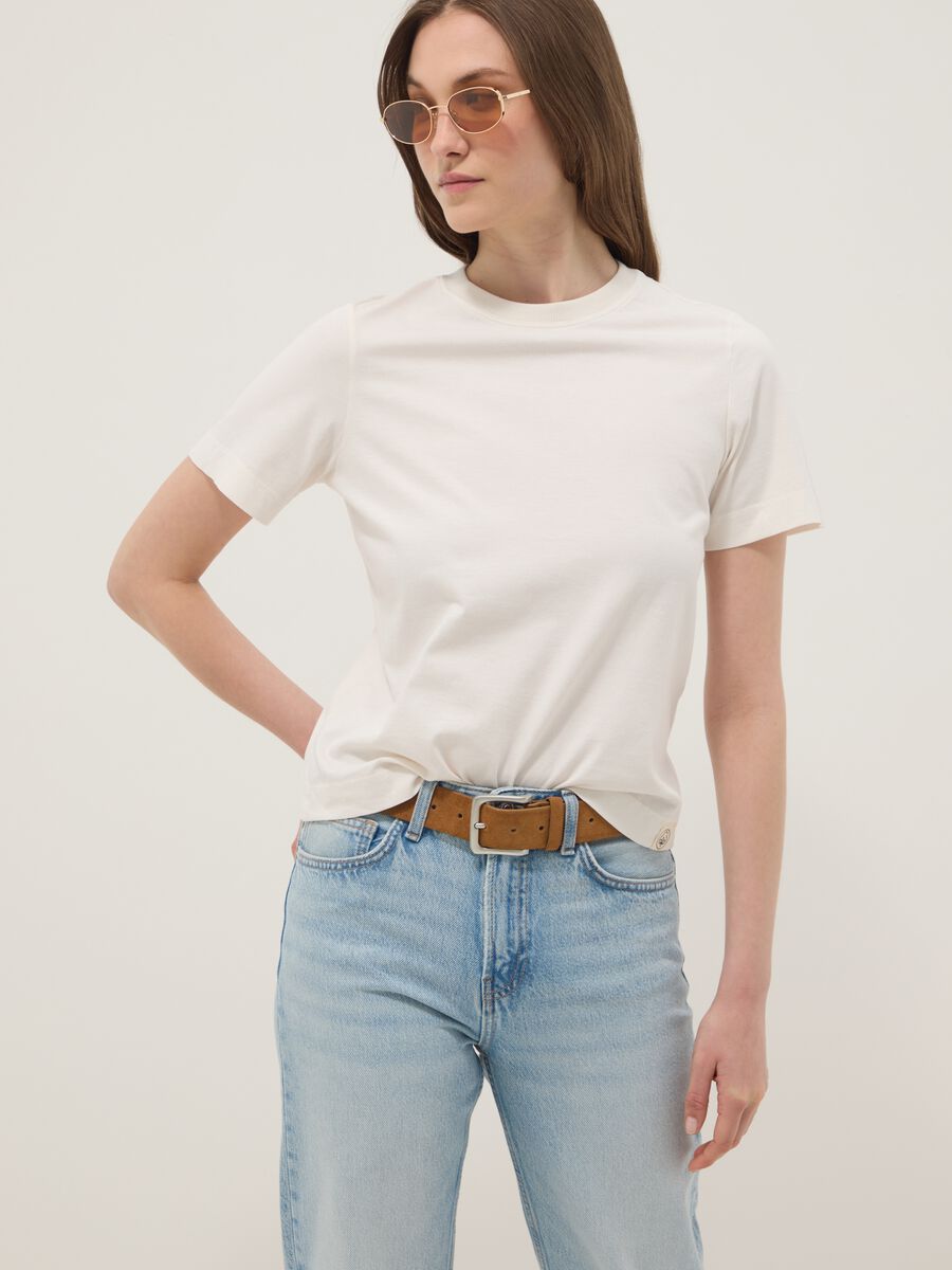 T-shirt beige a maniche corte in puro cotone regular fit_1