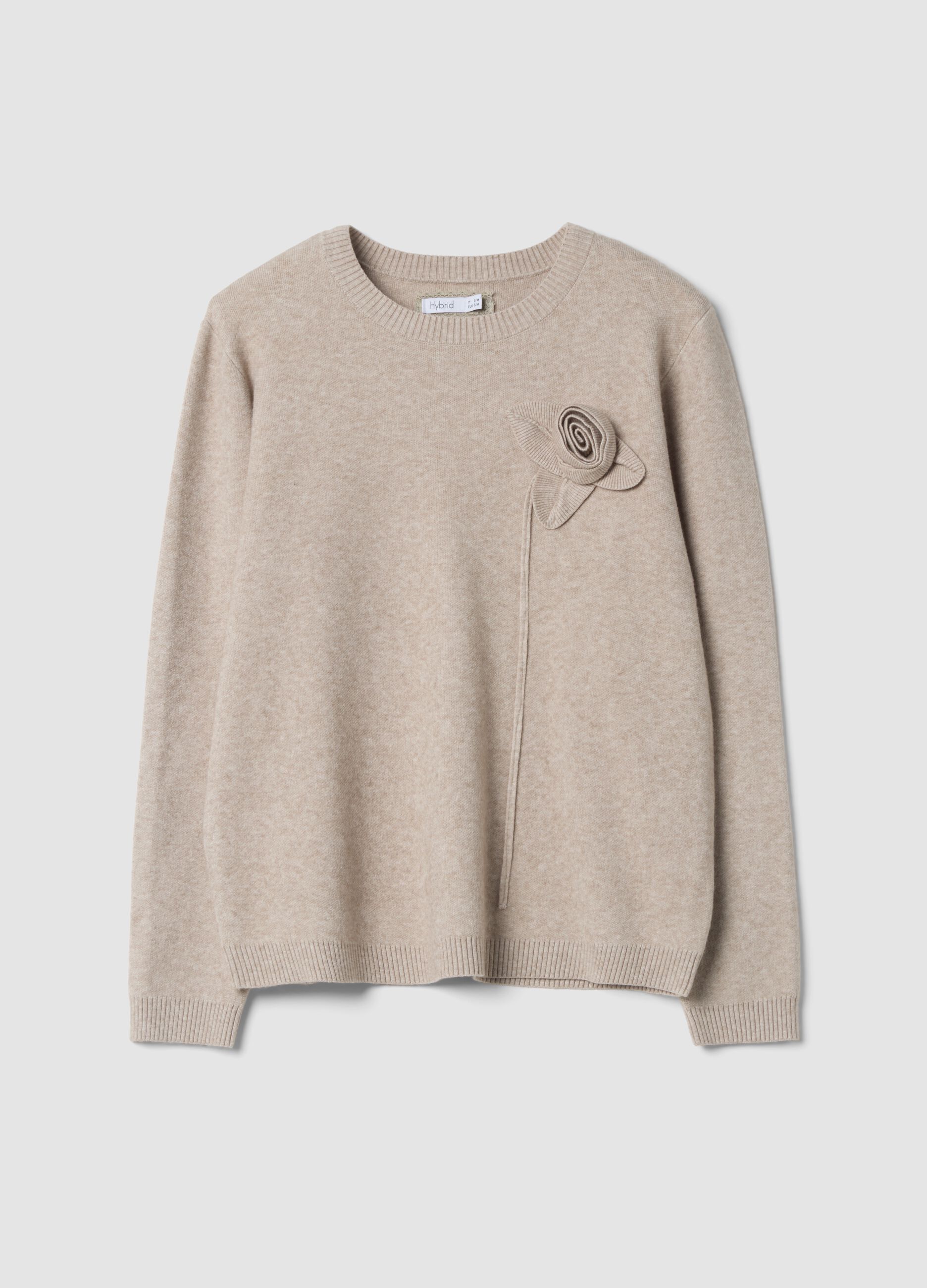 Sand viscose-blend top with appliqu&eacute; flower, regular fit