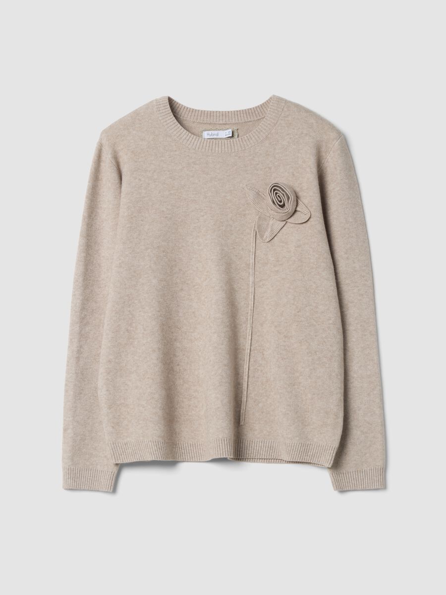Sand viscose-blend top with appliqu&eacute; flower, regular fit_4