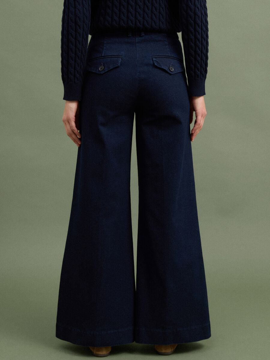 Jeans blu wide leg in cotone elasticizzato_3