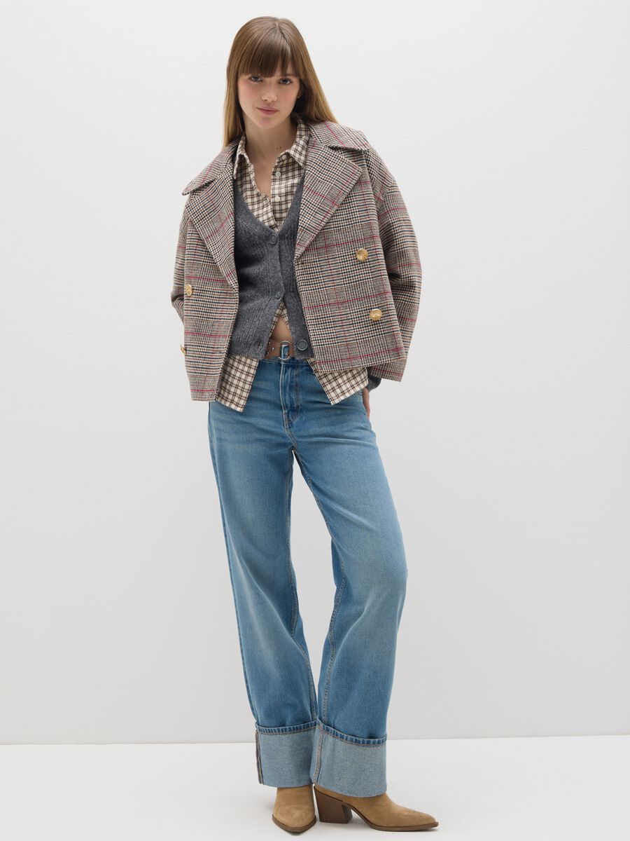 Multicolour Checked Double-Breasted Coat with Oversized Fit_1