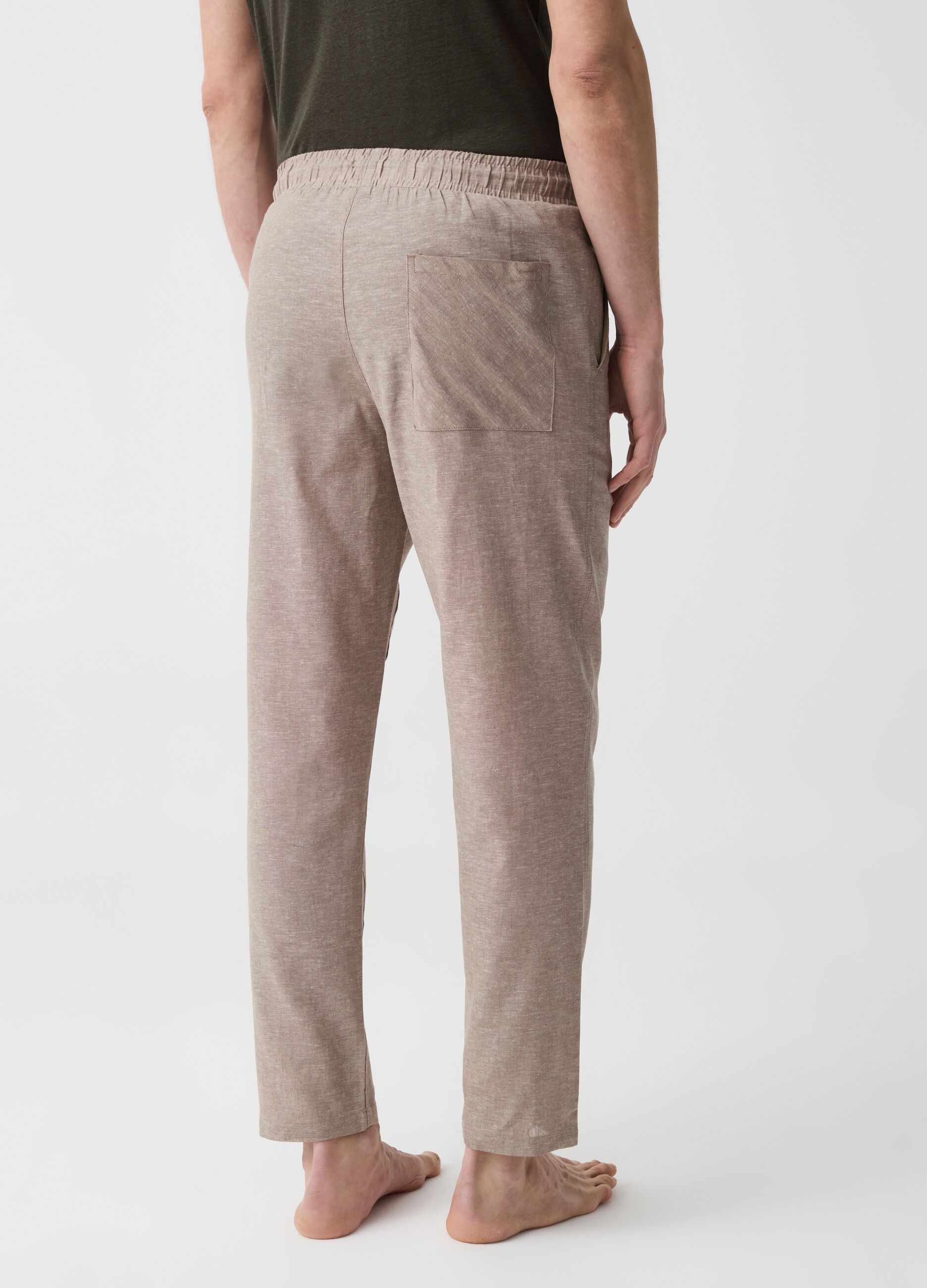 Pantalone pigiama lungo in lino e cotone