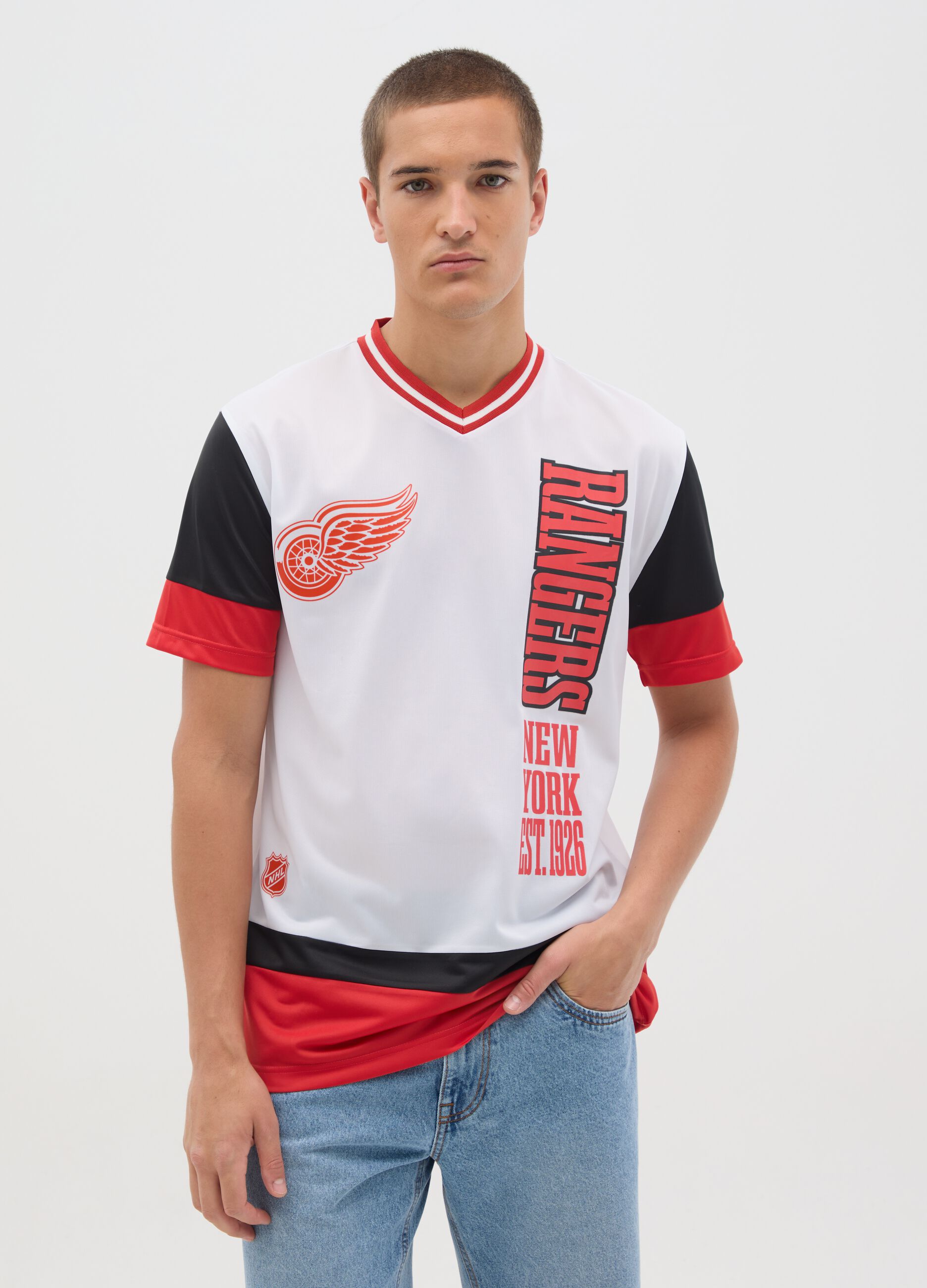 White and Red Short Sleeve T-shirt, Rangers Style