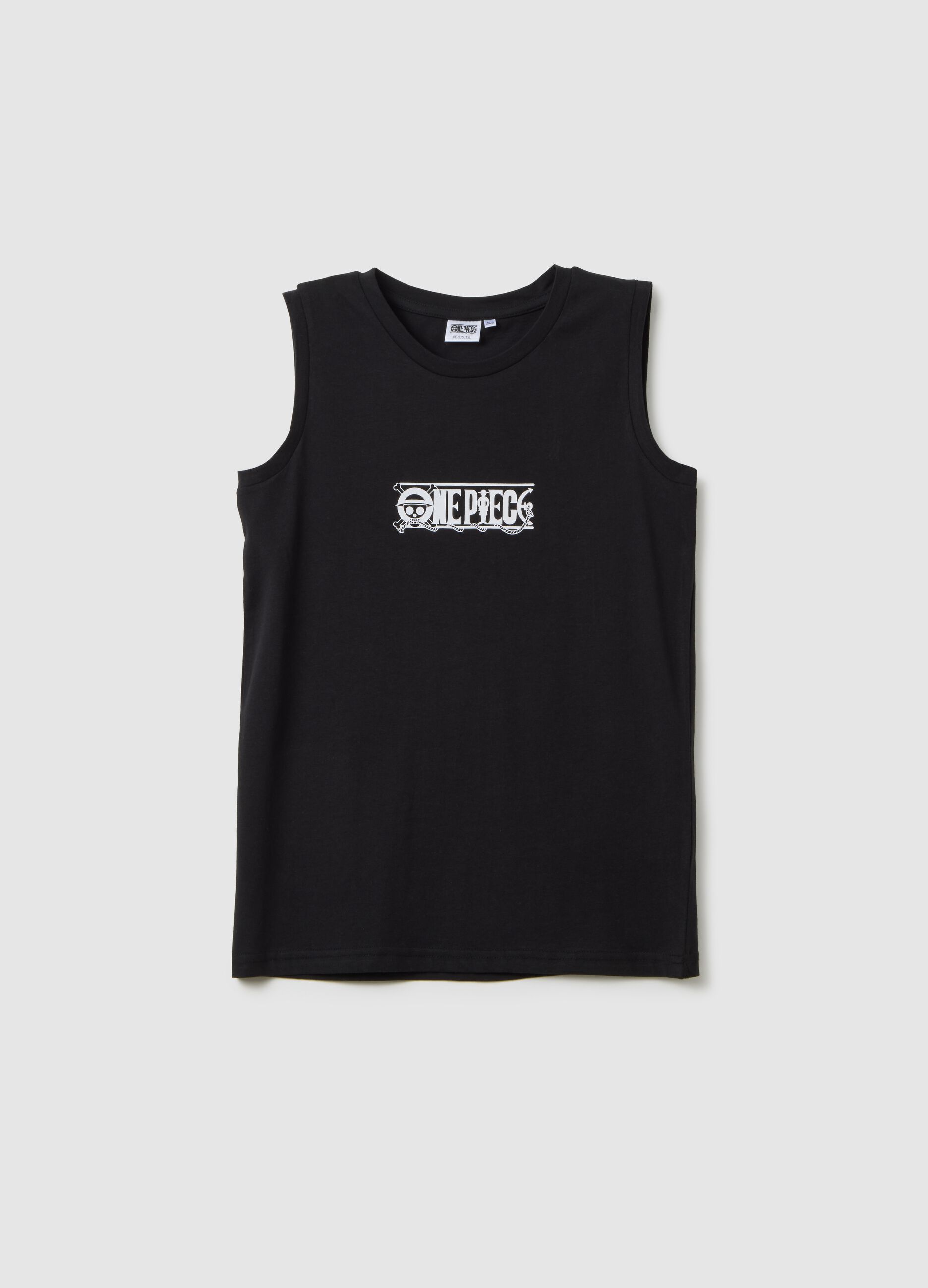 Boys' Sleeveless Black Pure Cotton Regular Fit Top with Print