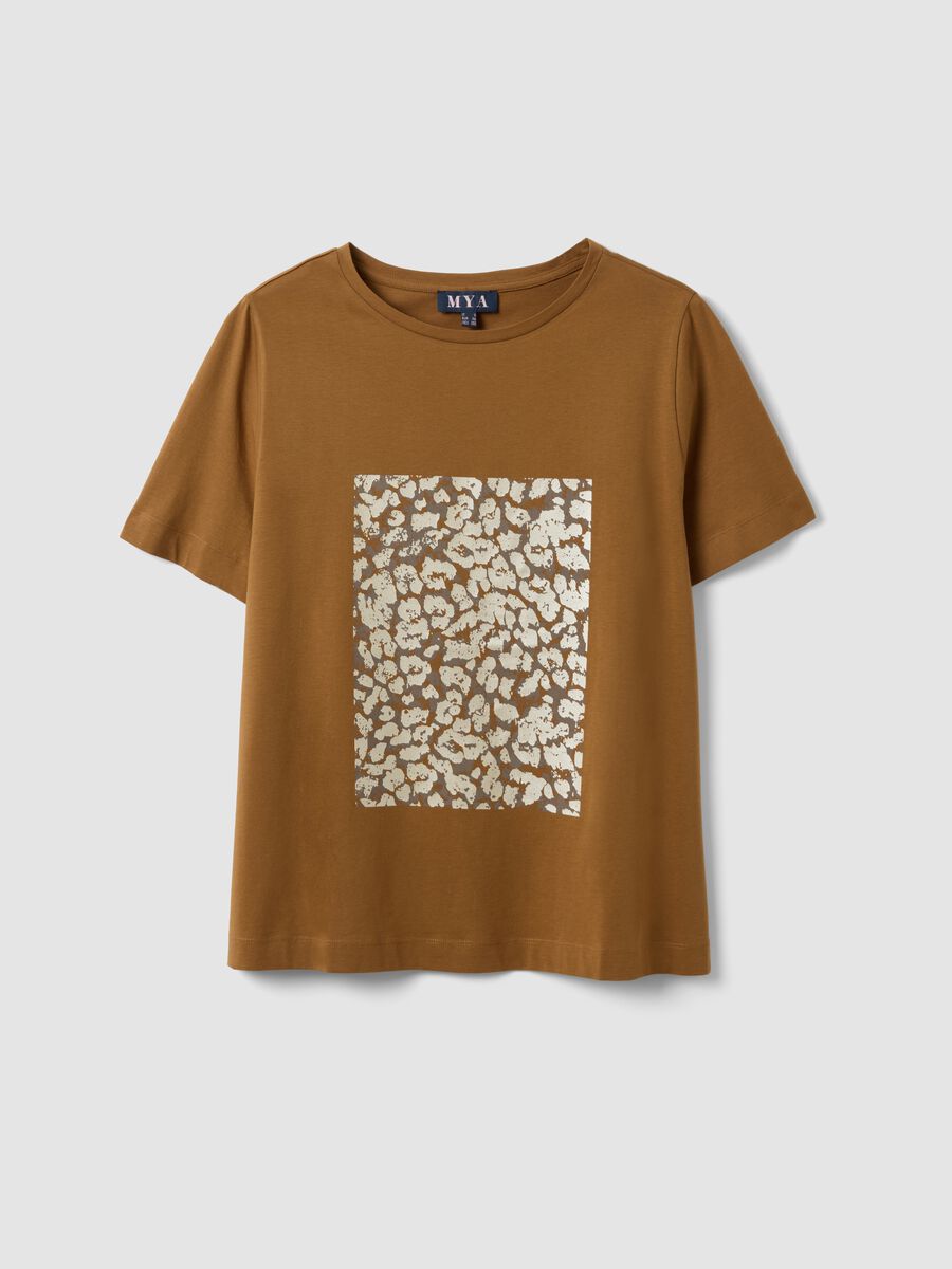 Brown pure cotton T-shirt with front print, regular fit_0