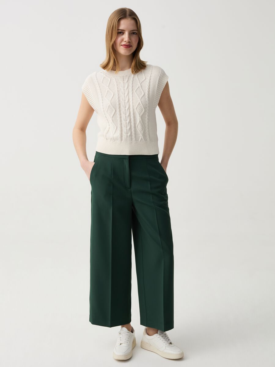 Pantaloni cropped wide leg con pinces_0