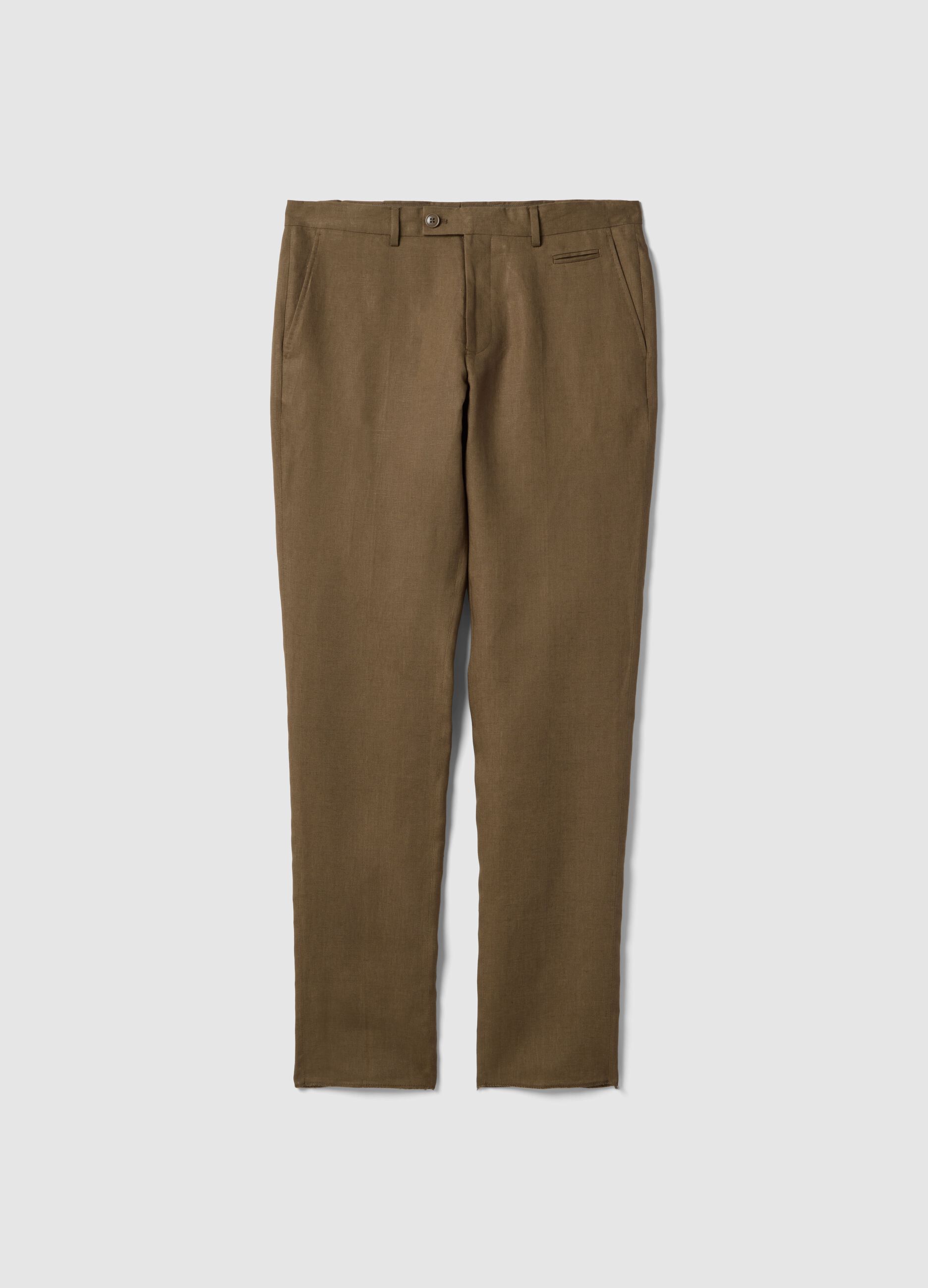 Brown pure linen regular fit trousers