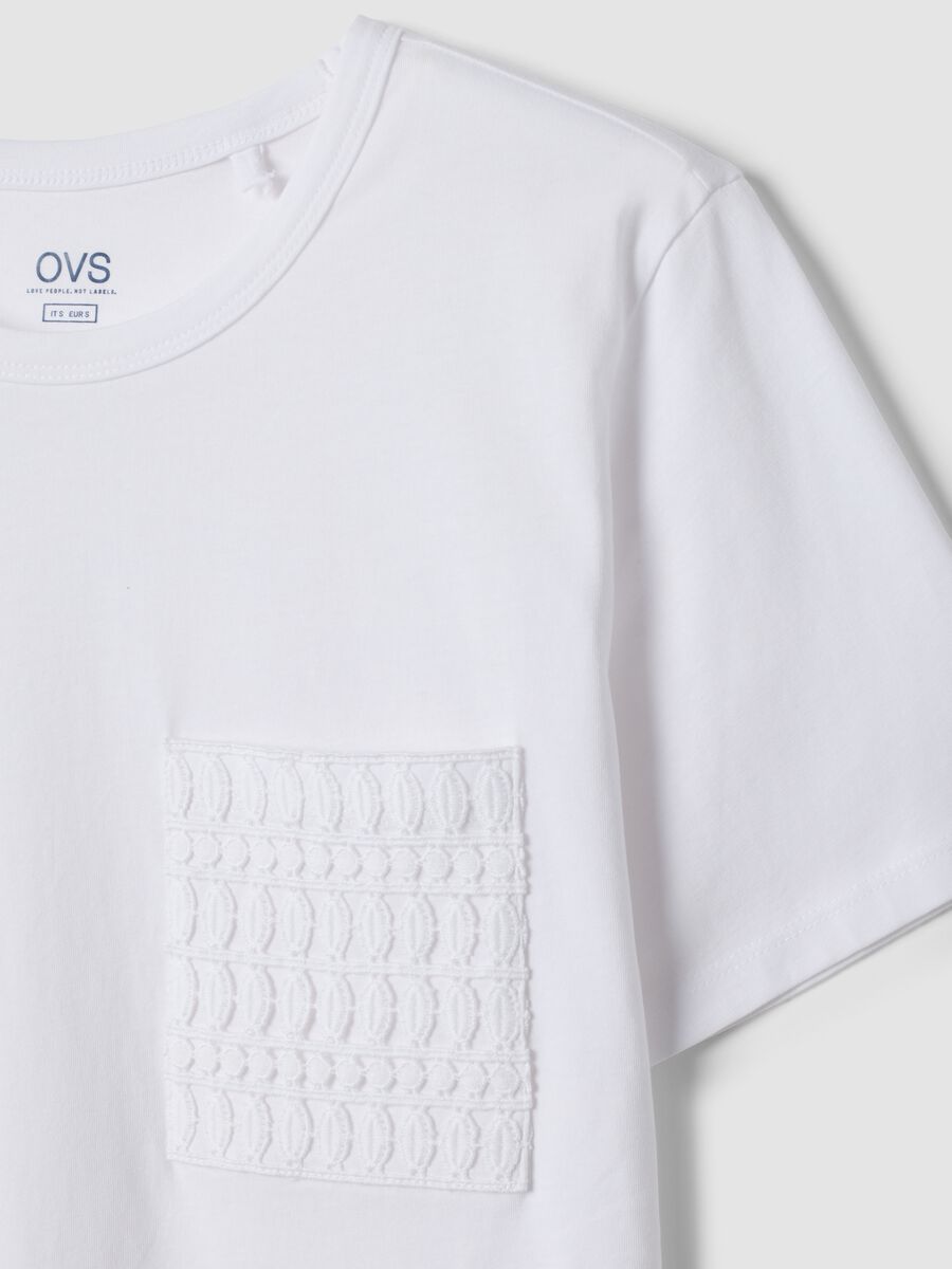 T-shirt in puro cotone bianca regular fit con taschino ricamato_5