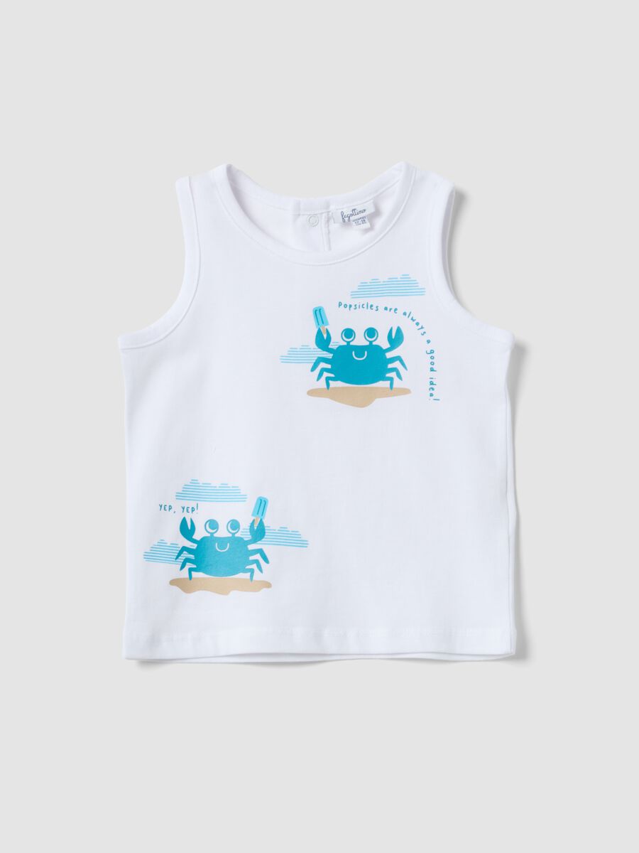 White pure cotton boys&rsquo; vest, regular fit, with crab prints_0