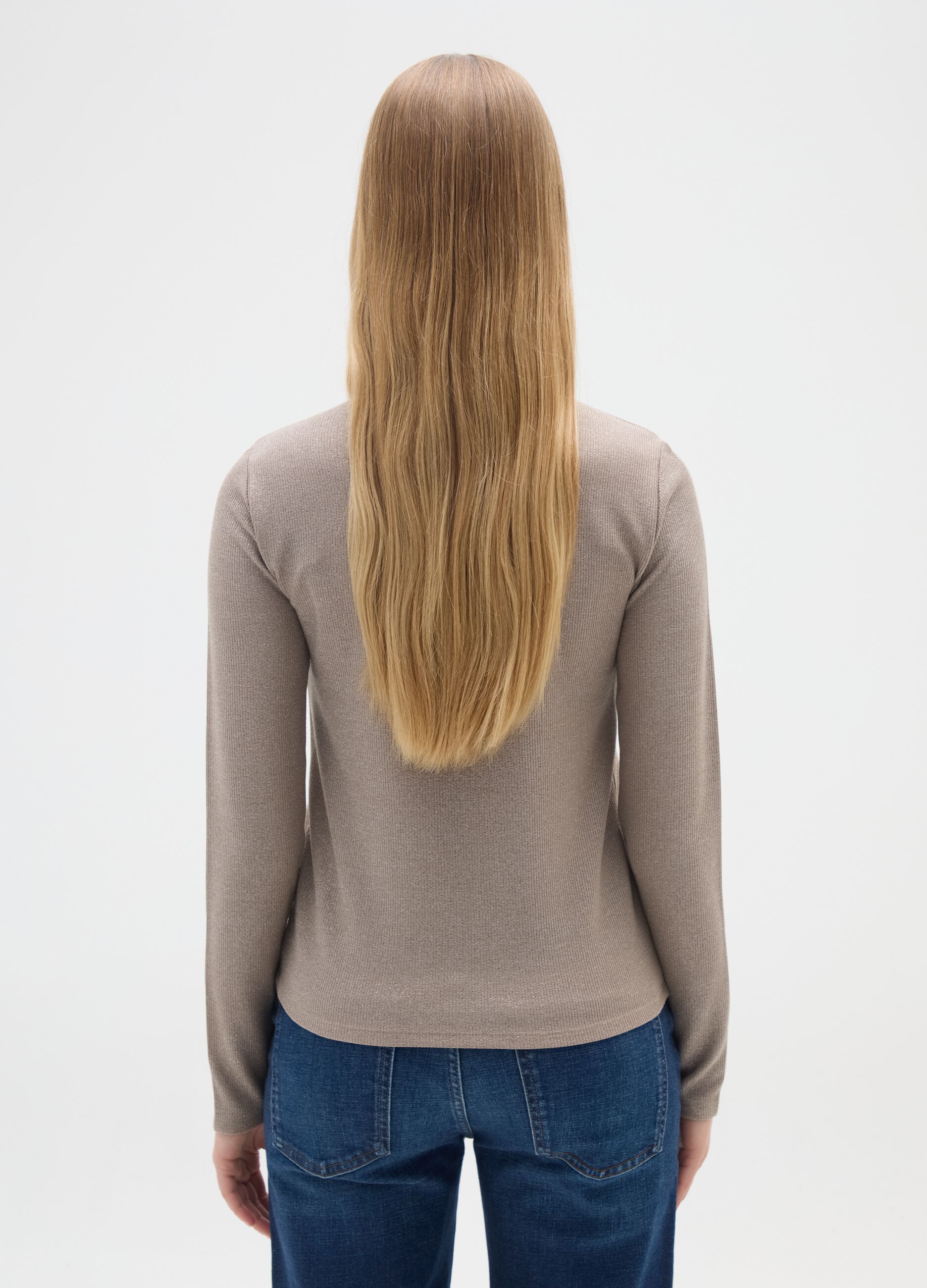 Beige long-sleeve stretch top