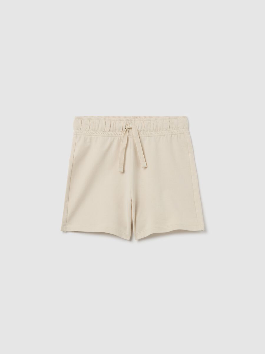 Beige shorts in cotton with drawstring_3