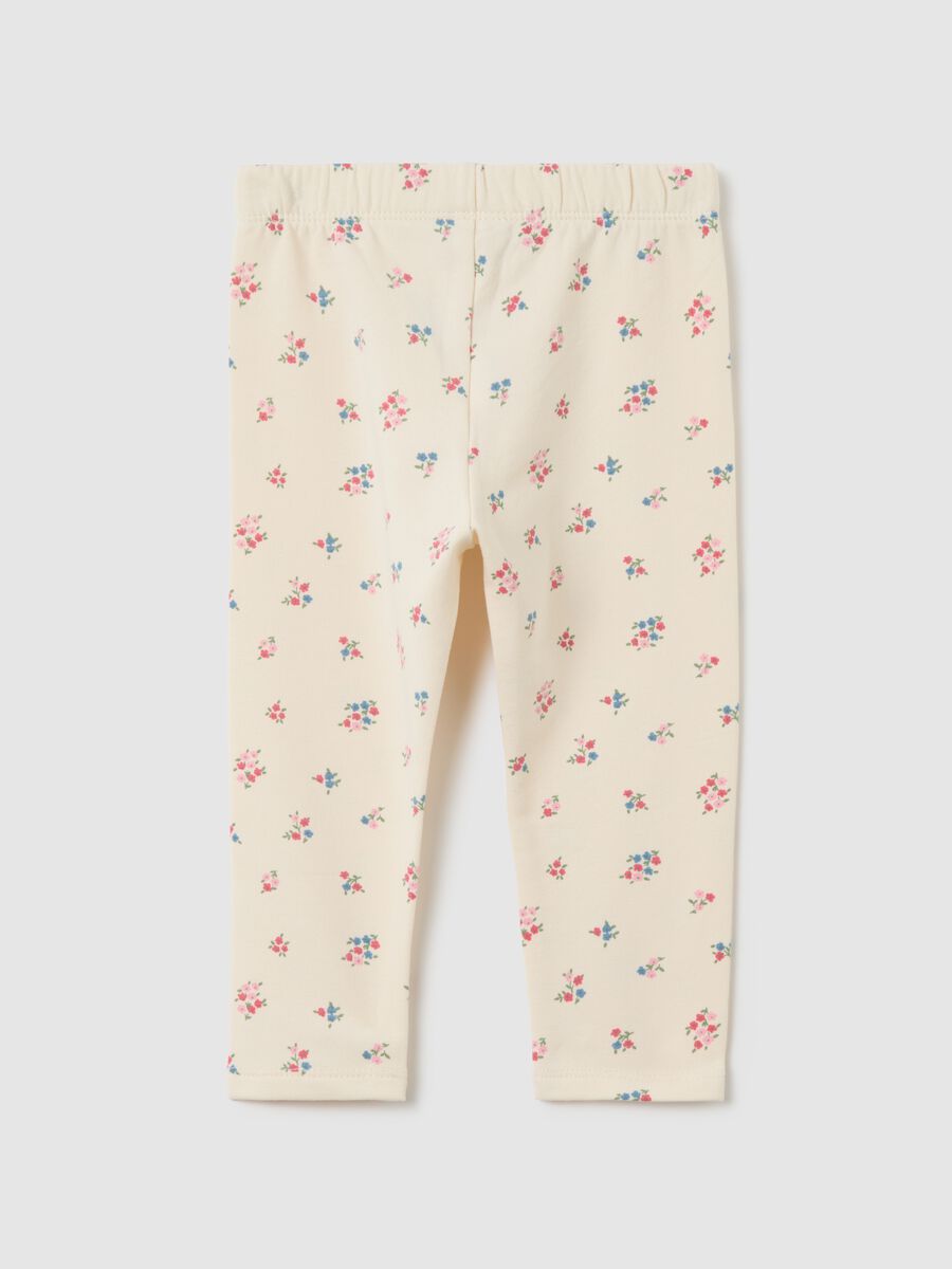 Girls' beige slim fit cotton leggings_1