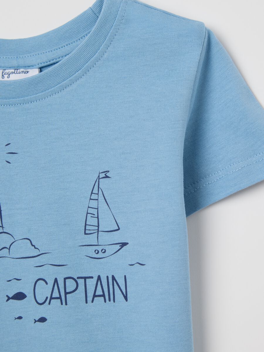 Light blue T-shirt in cotton with "Captain" print_3
