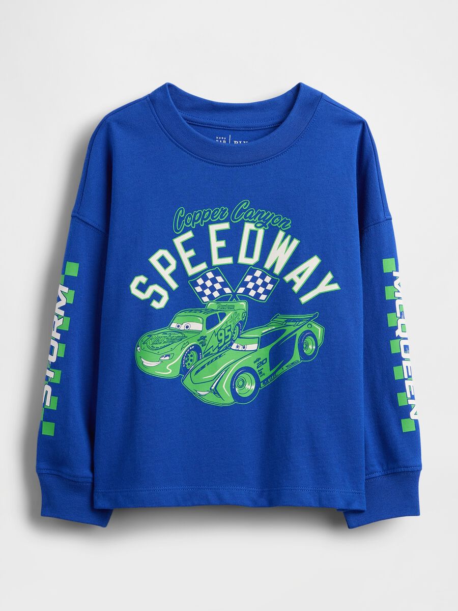 Blue Long Sleeve T-Shirt with Speedway Graphics_0