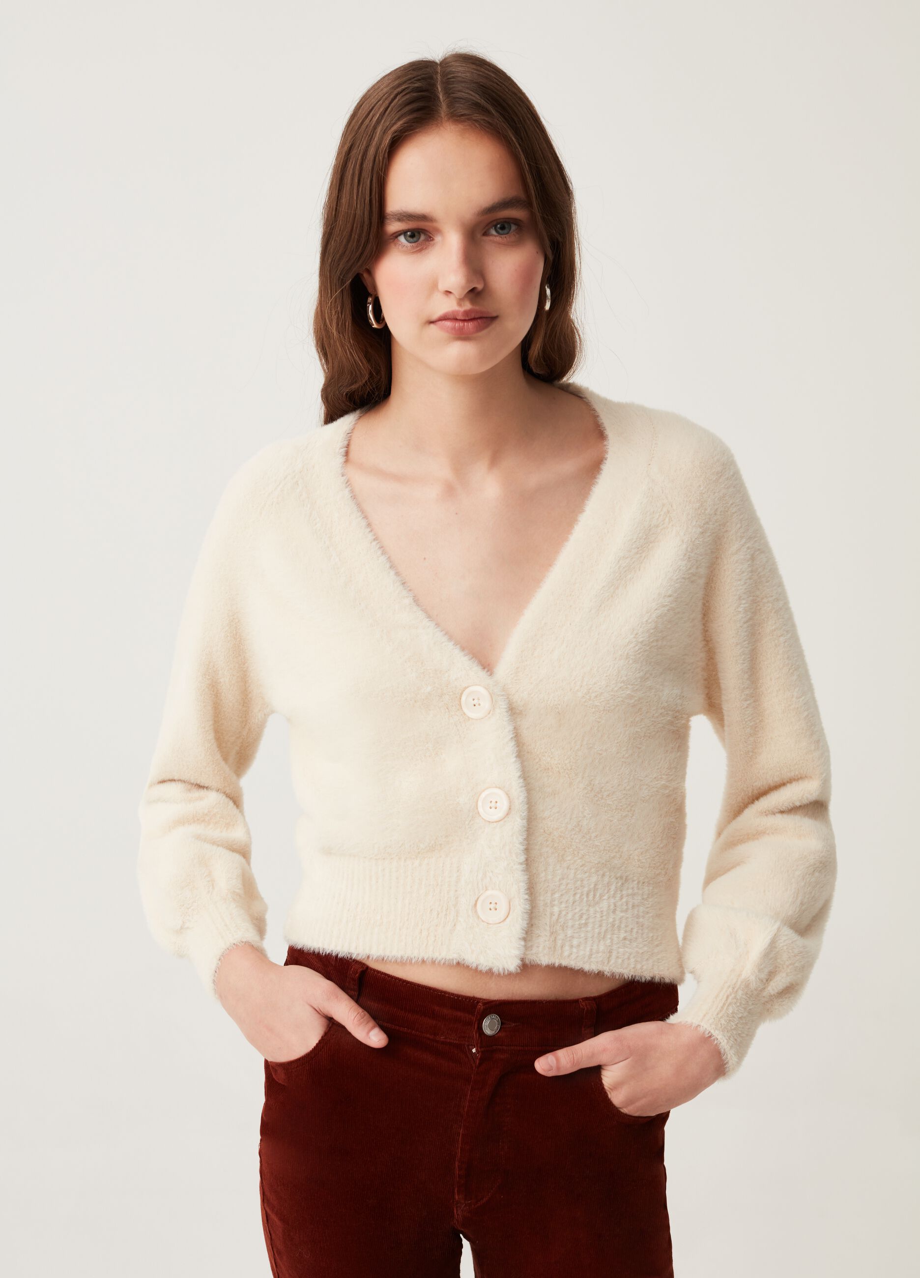 Cardigan eco fur con bottoni_0