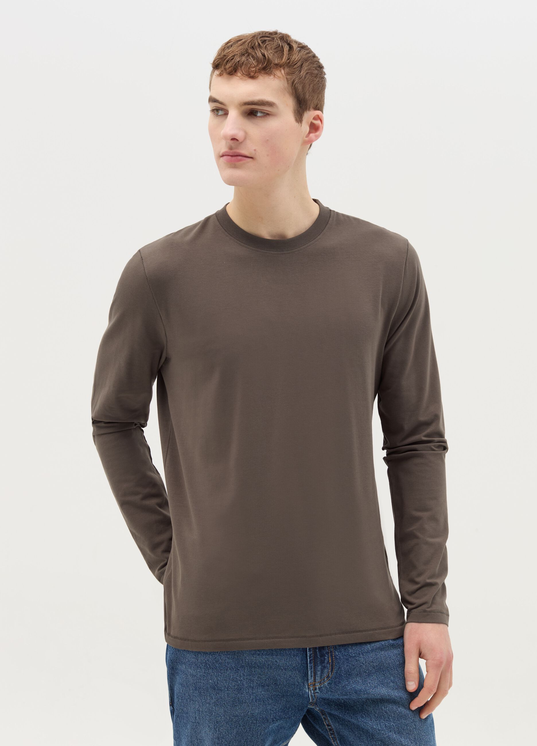 T-shirt a maniche lunghe in cotone stretch
