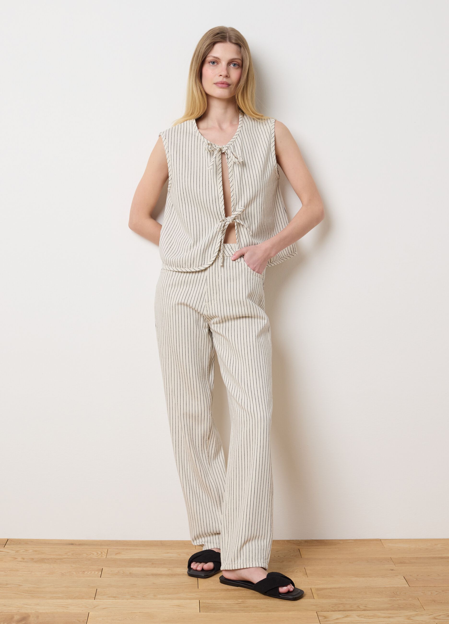 Pinstripe denim gilet