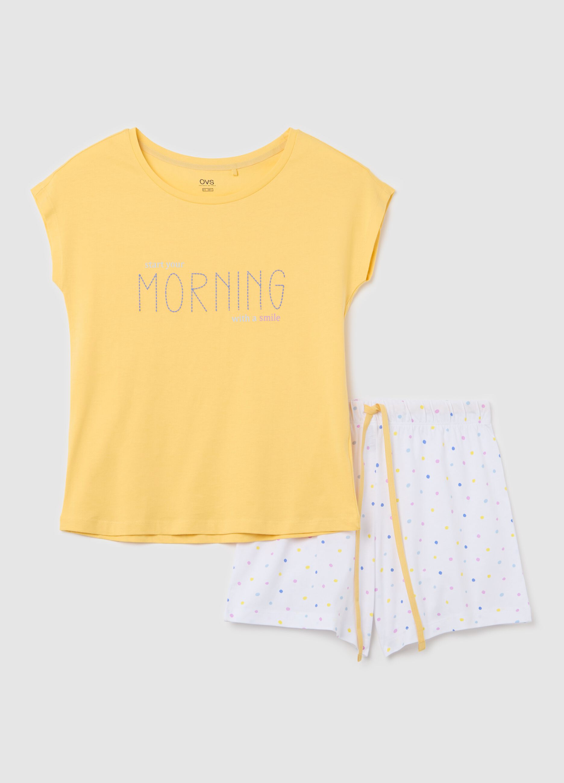 White and yellow cotton pyjamas with print