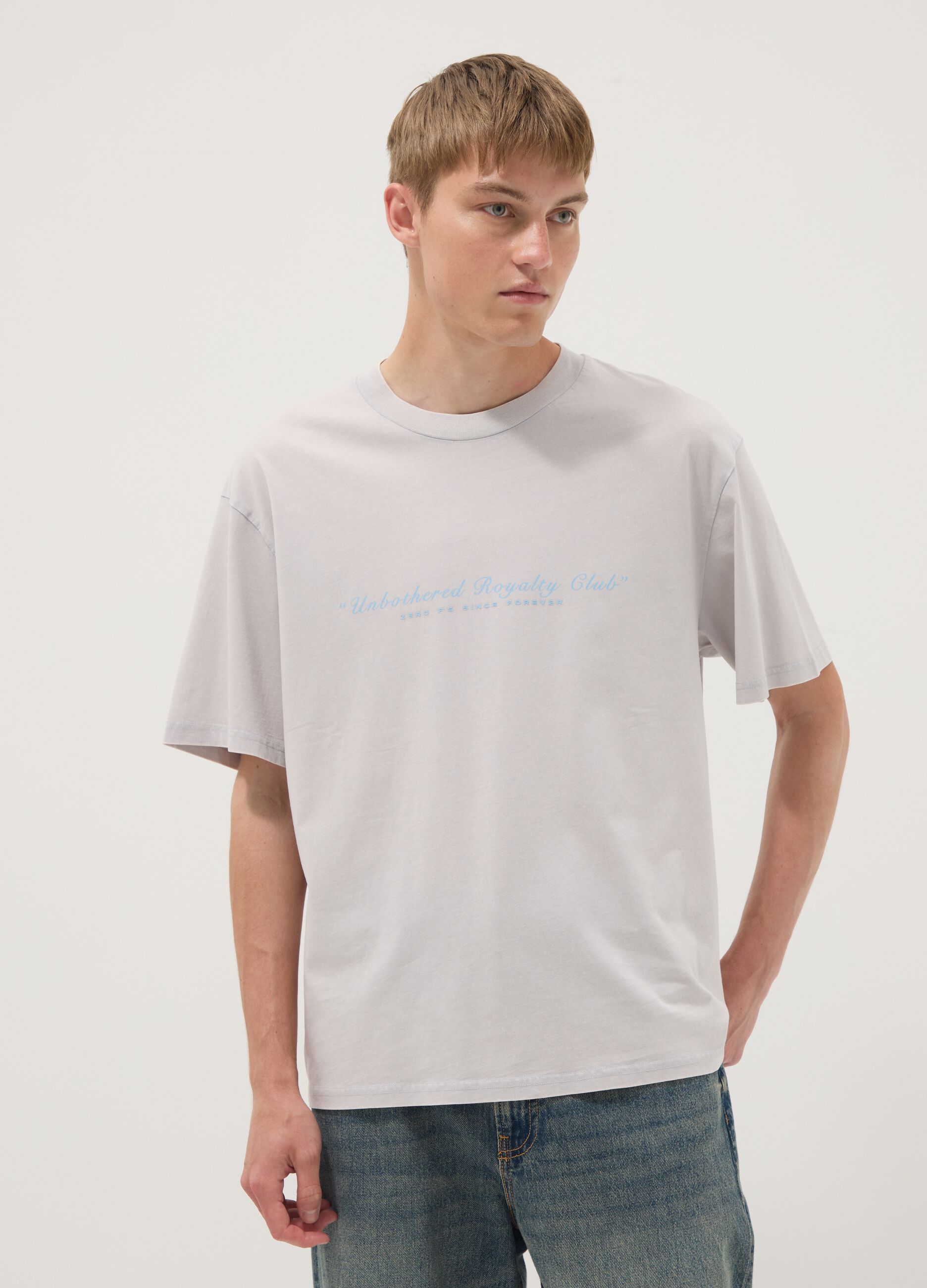 T-shirt grigia a maniche corte in puro cotone