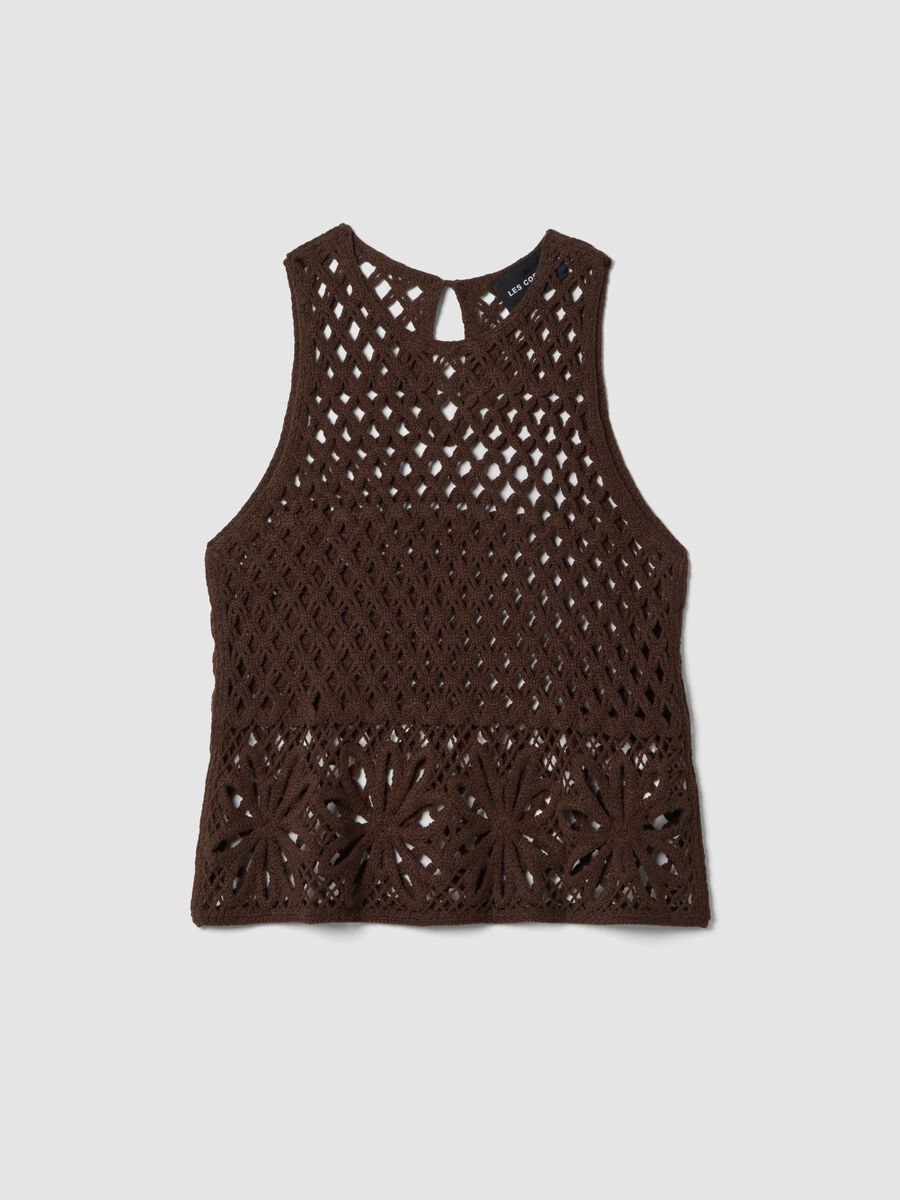 Tank top in misto cotone marrone regular fit con design a rete_4