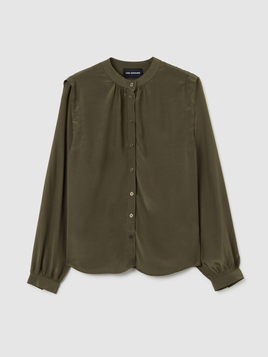 Green Regular Fit Long Sleeve Mandarin Collar Shirt_0