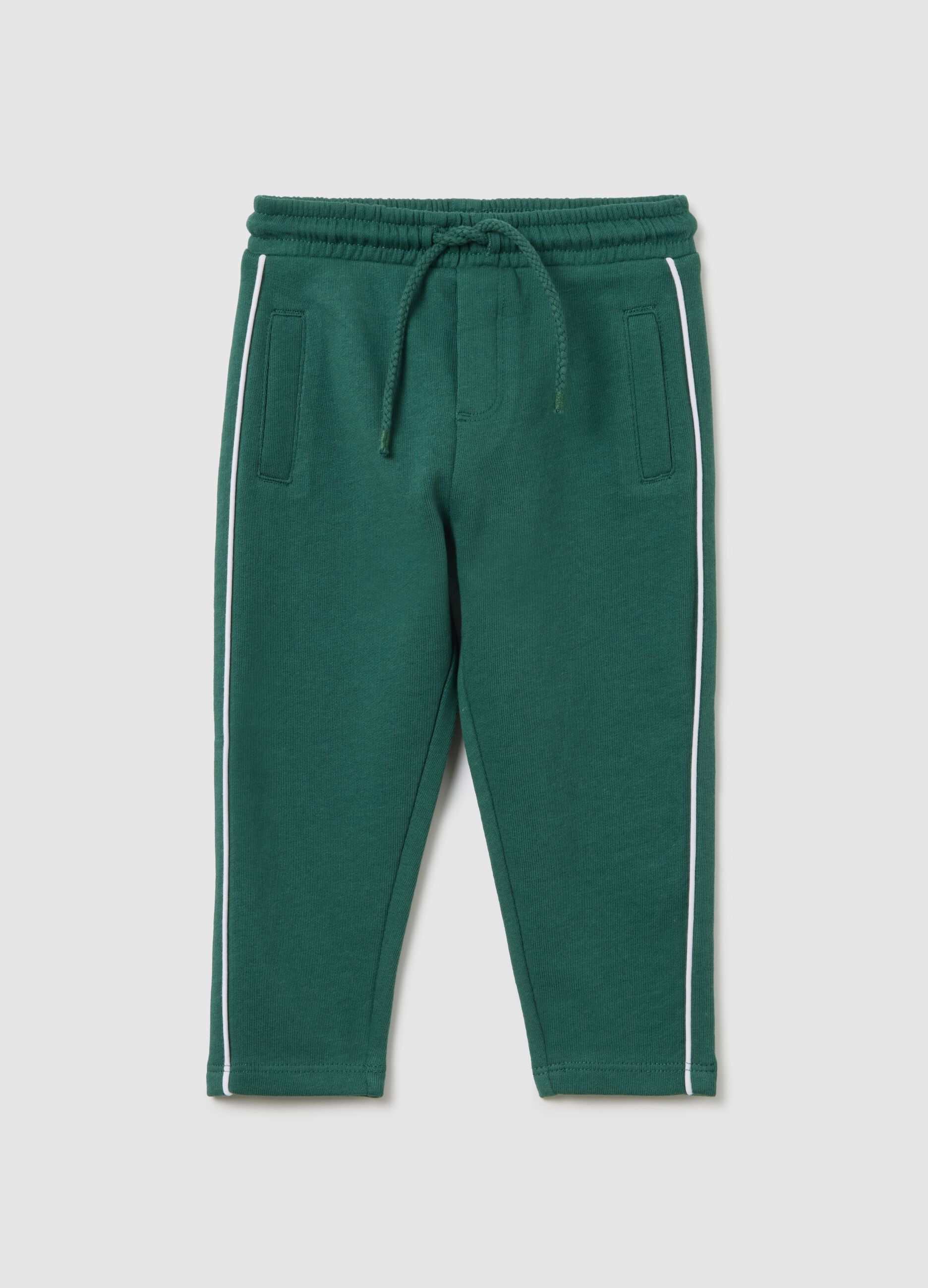 Kids' regular fit green pure cotton trousers