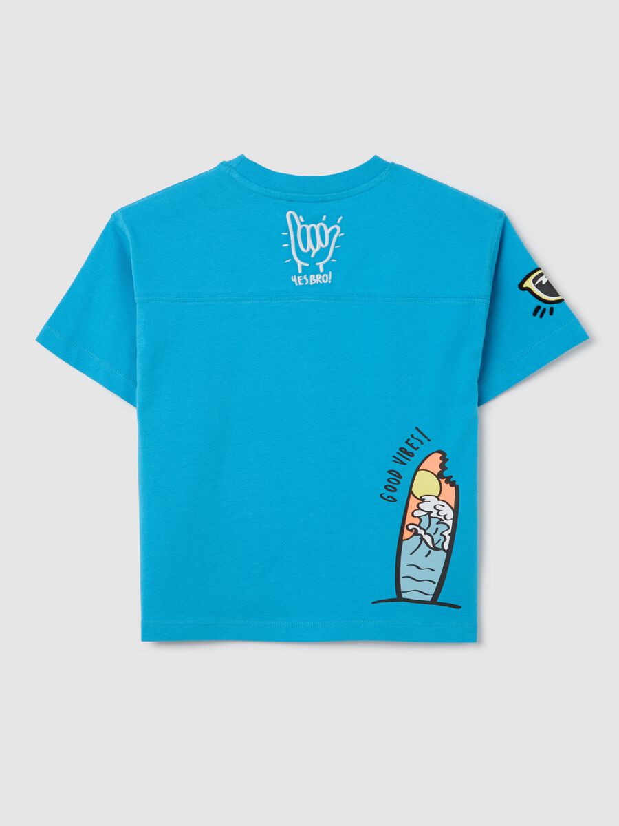 Light blue cotton T-shirt with "Surfer Ride the Wave" print_1