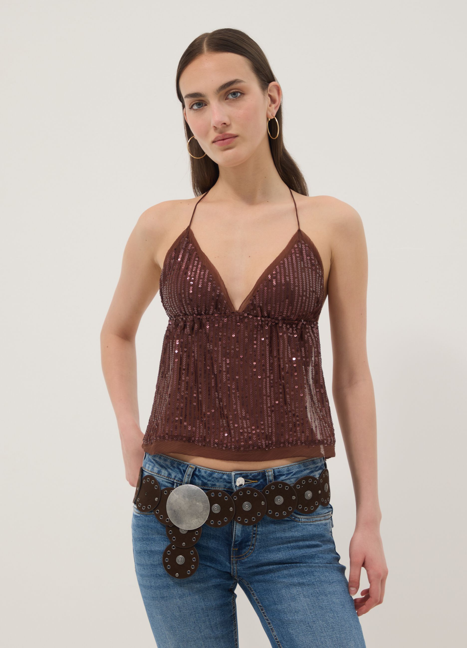 Brown sequin top with thin straps