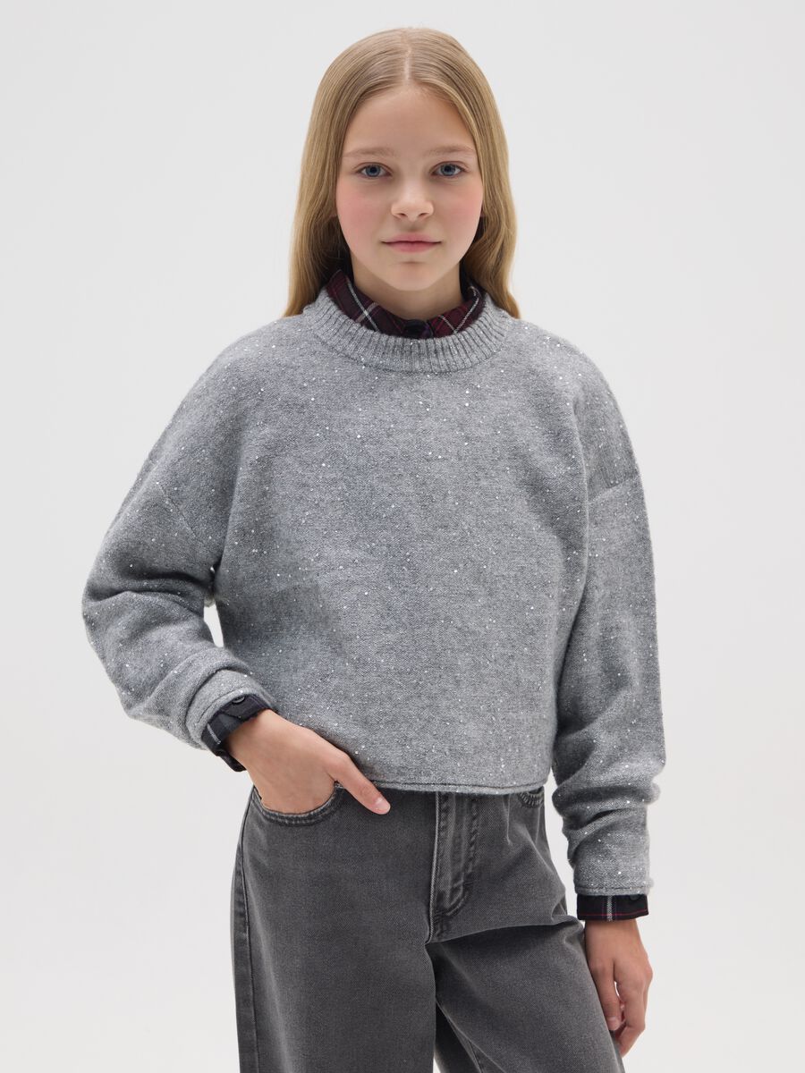 Grey crew neck jumper with lurex_0