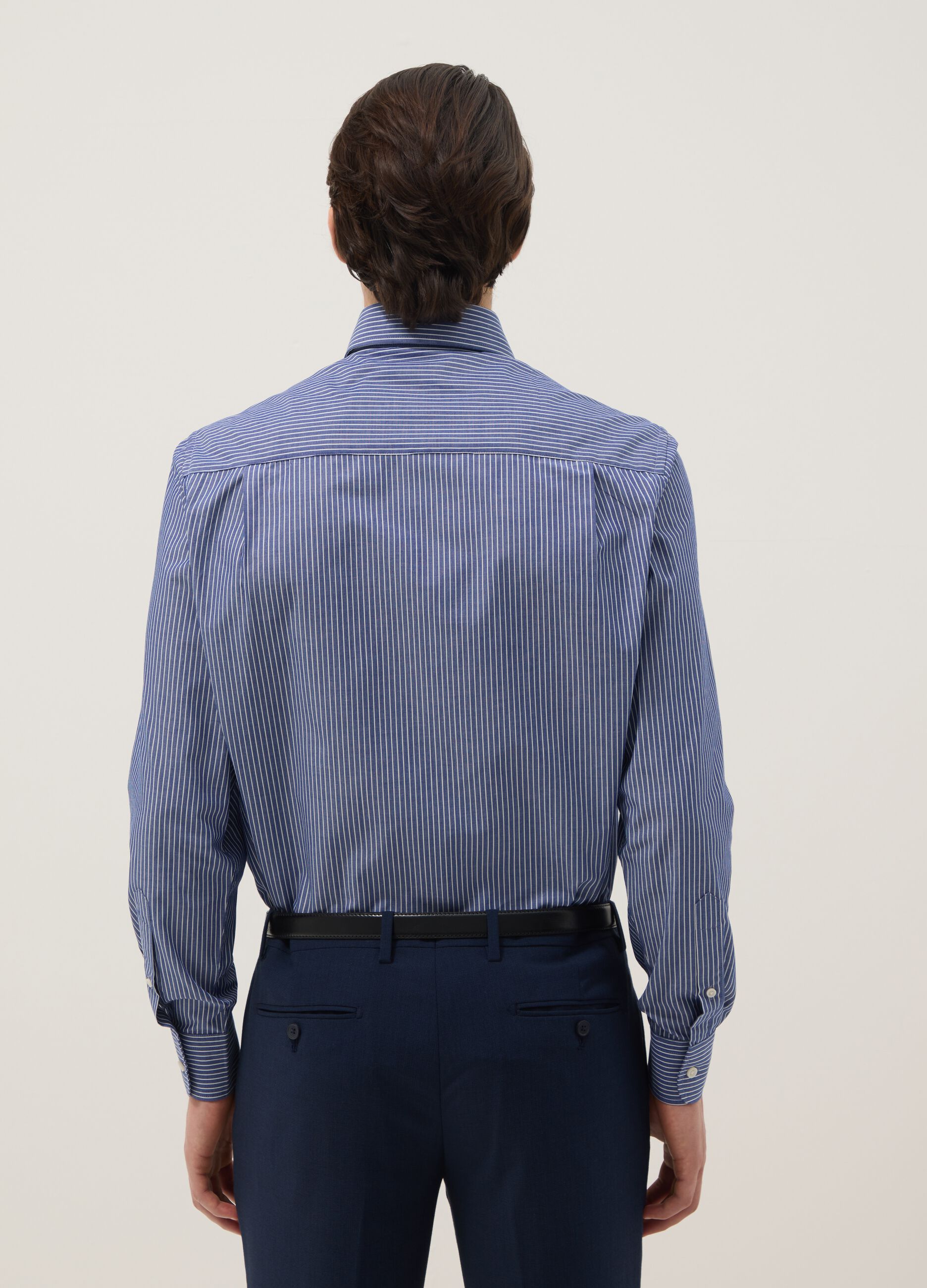 Multi-coloured striped cotton blend shirt, regular fit