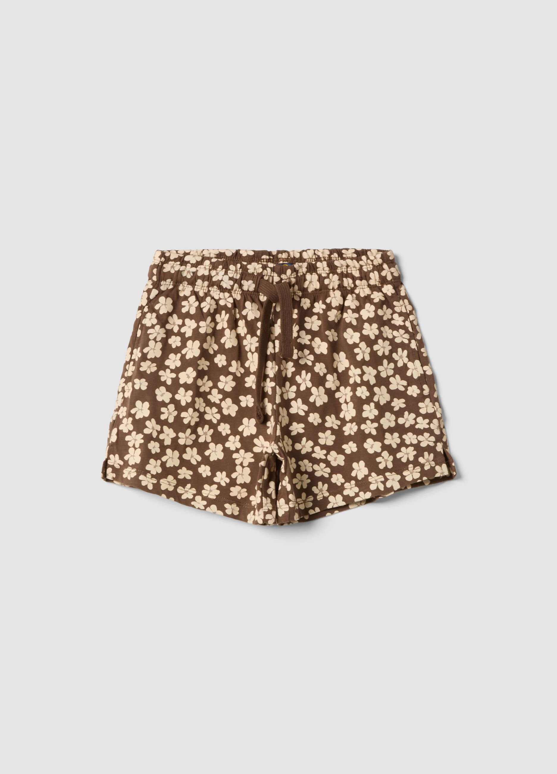 Beige pure cotton shorts with heart print