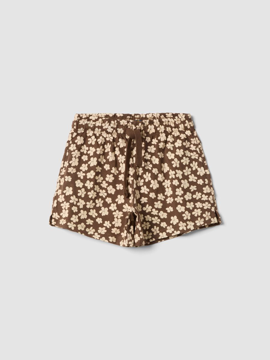 Beige pure cotton shorts with heart print_0