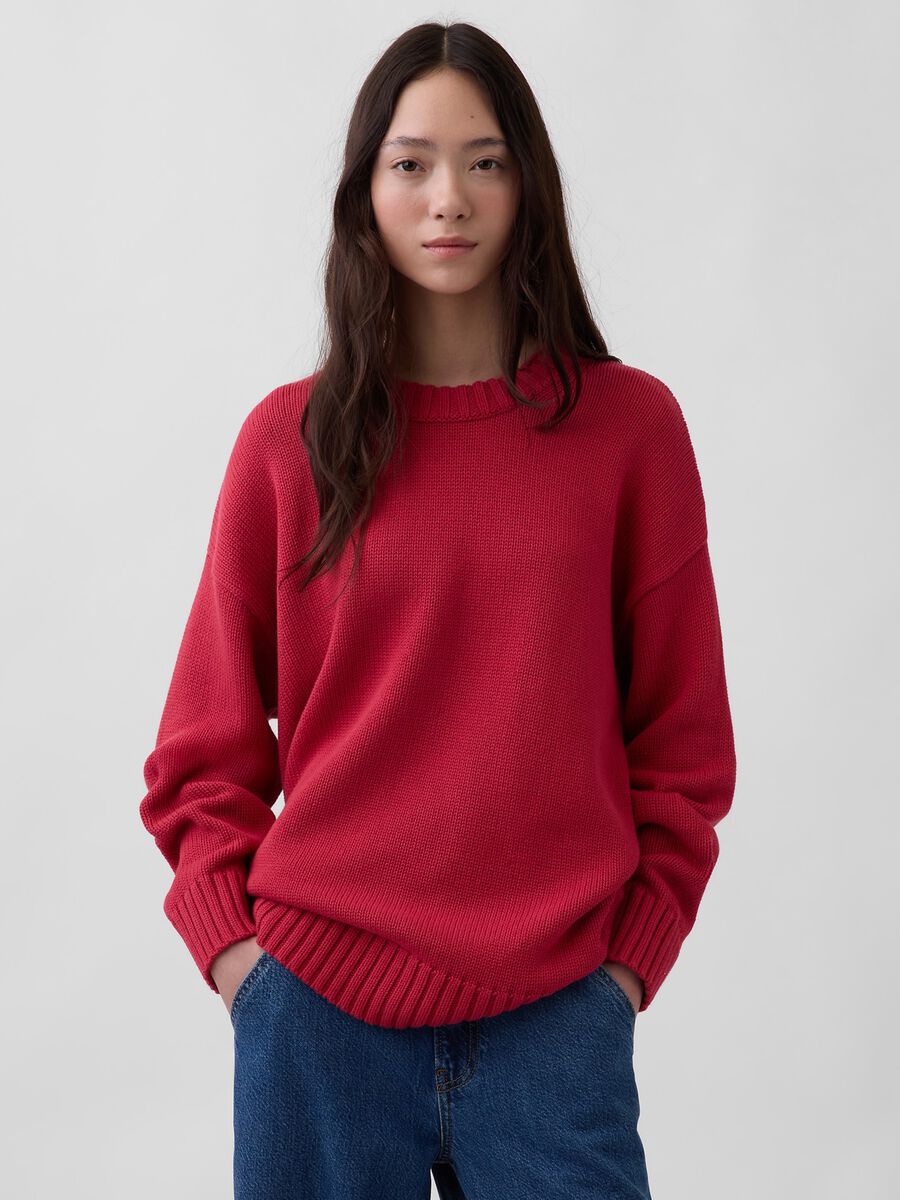 Regular fit red pure cotton crew neck jumper_0
