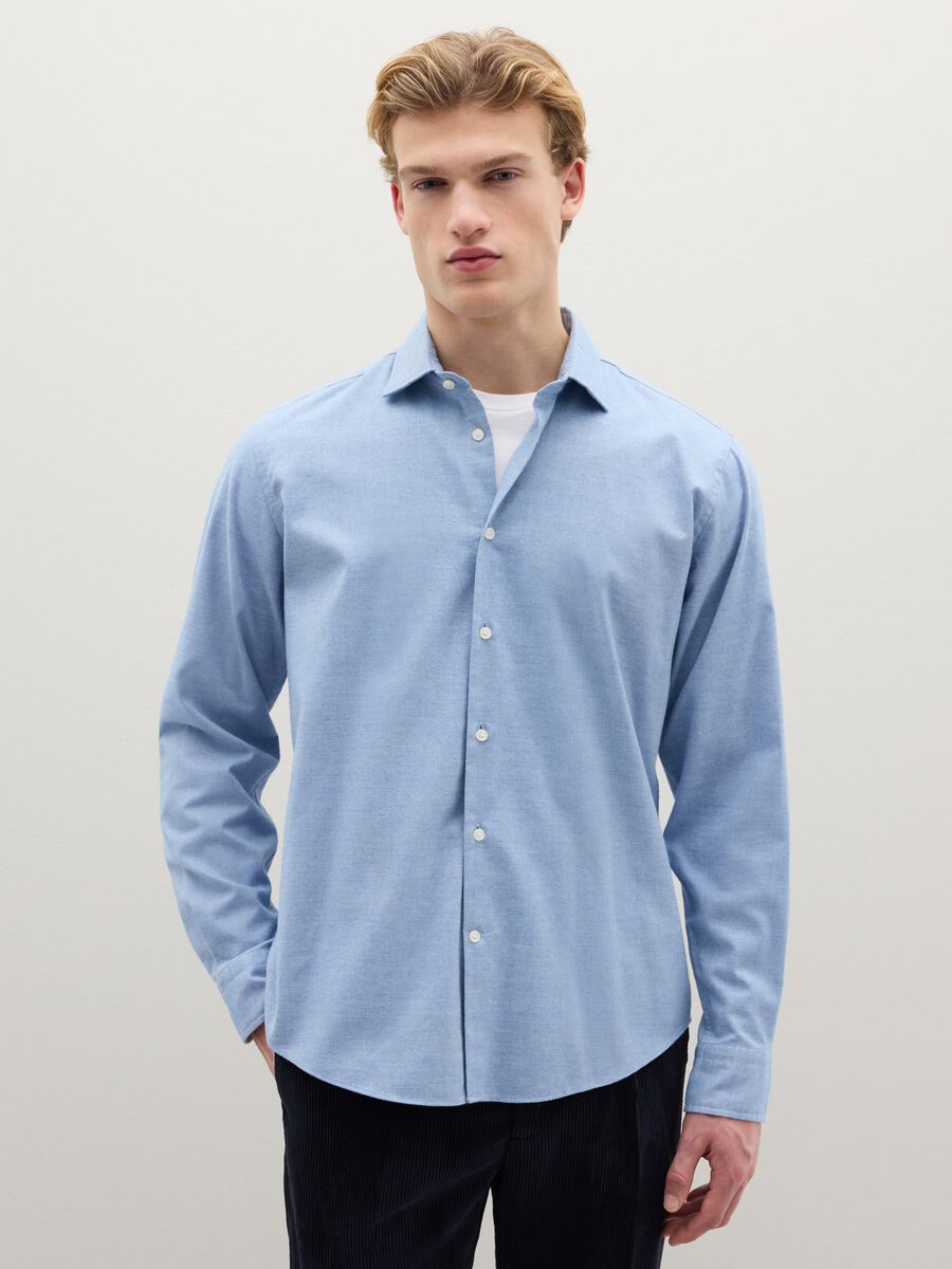 Blue shirt in cotton-wool blend regular fit_0