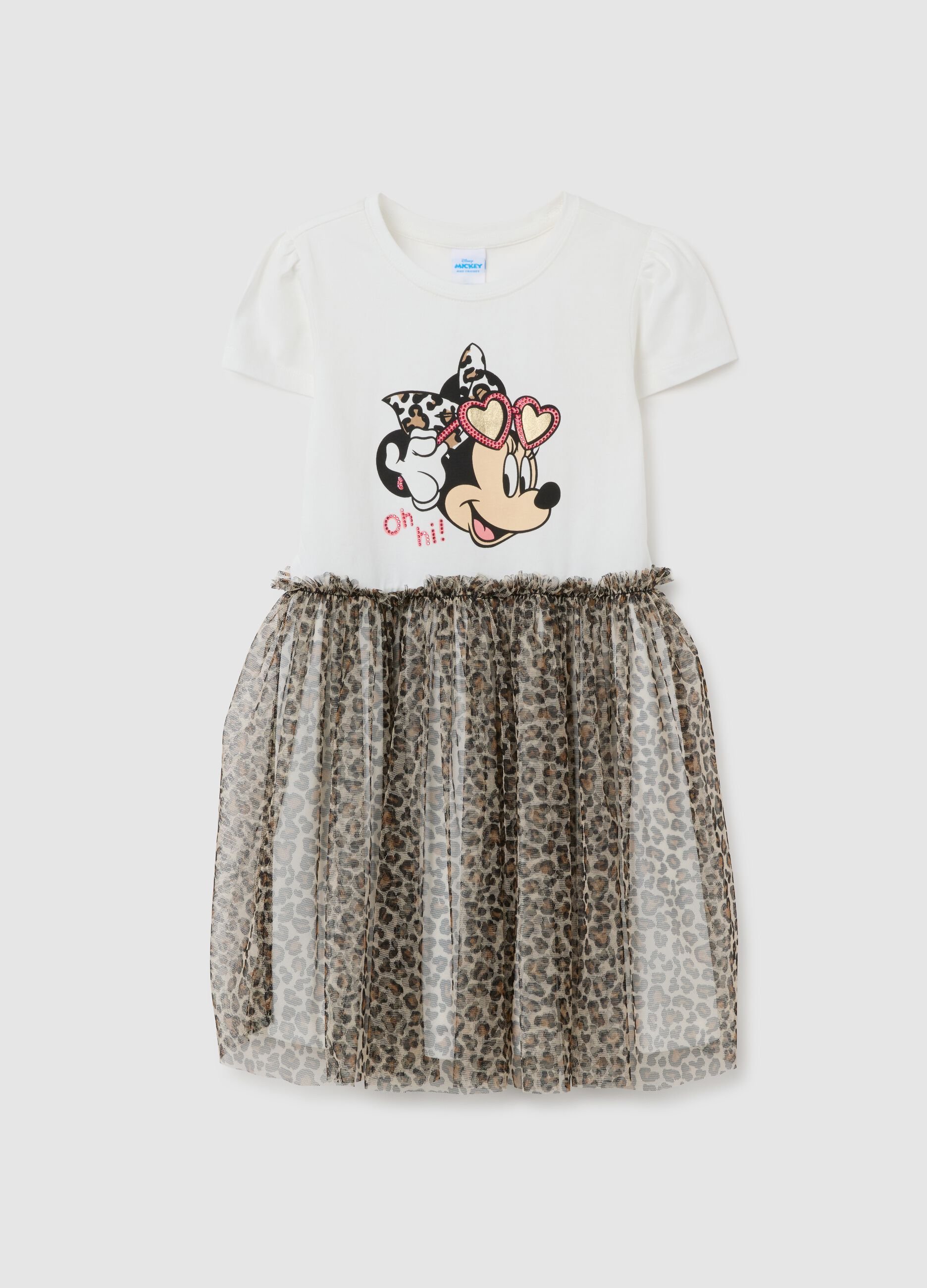 Abito da bambina in misto cotone multicolor regular fit con stampa Minnie