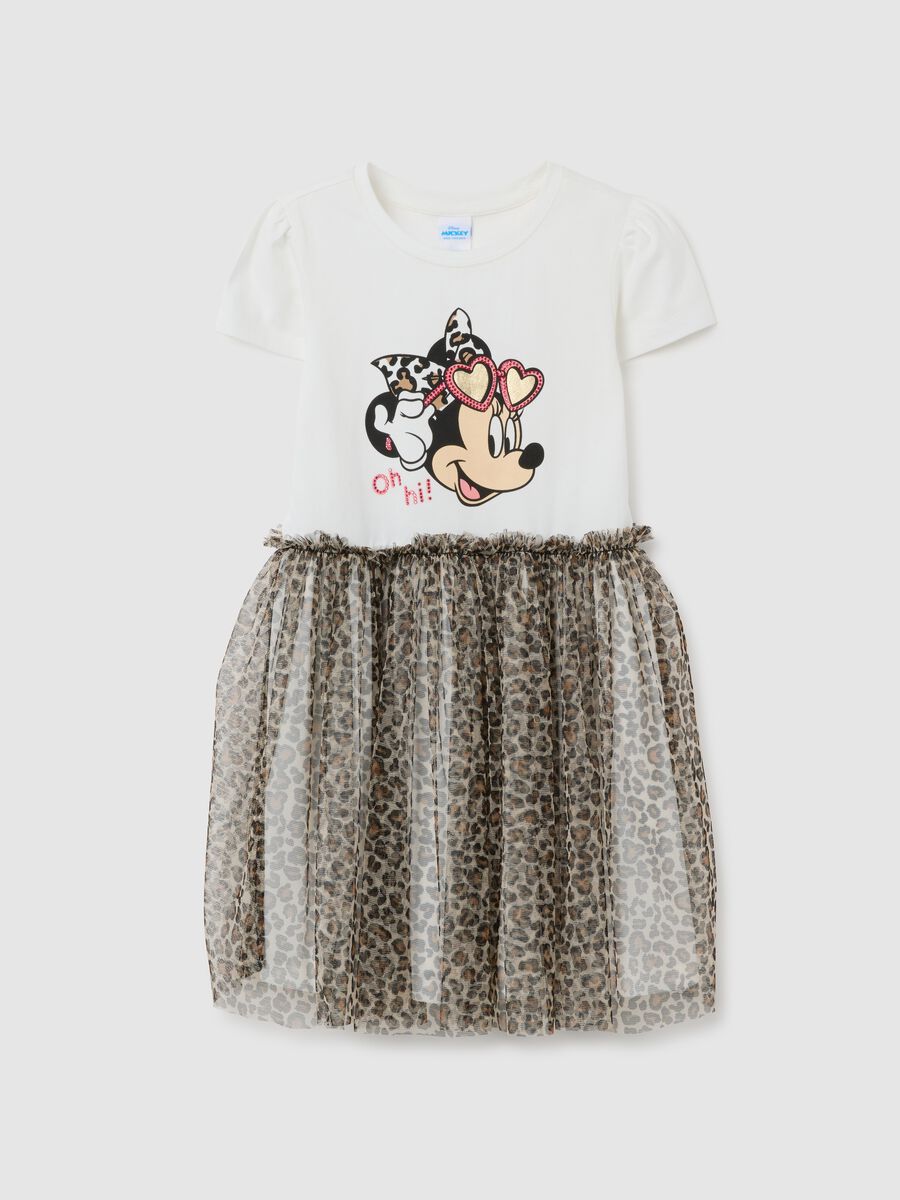 Multicolour cotton blend regular fit girl's dress with Minnie print_0