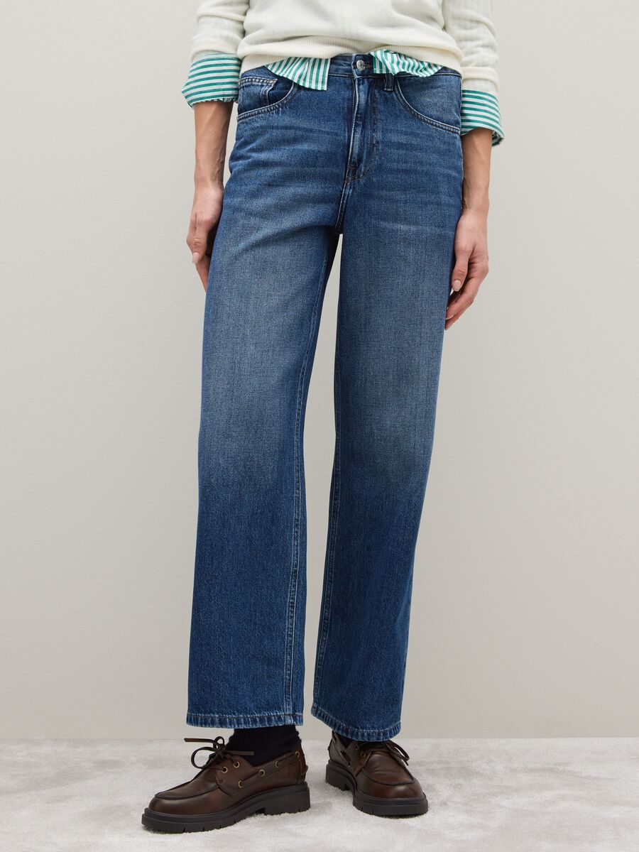 Regular fit blue denim pure cotton trousers_1