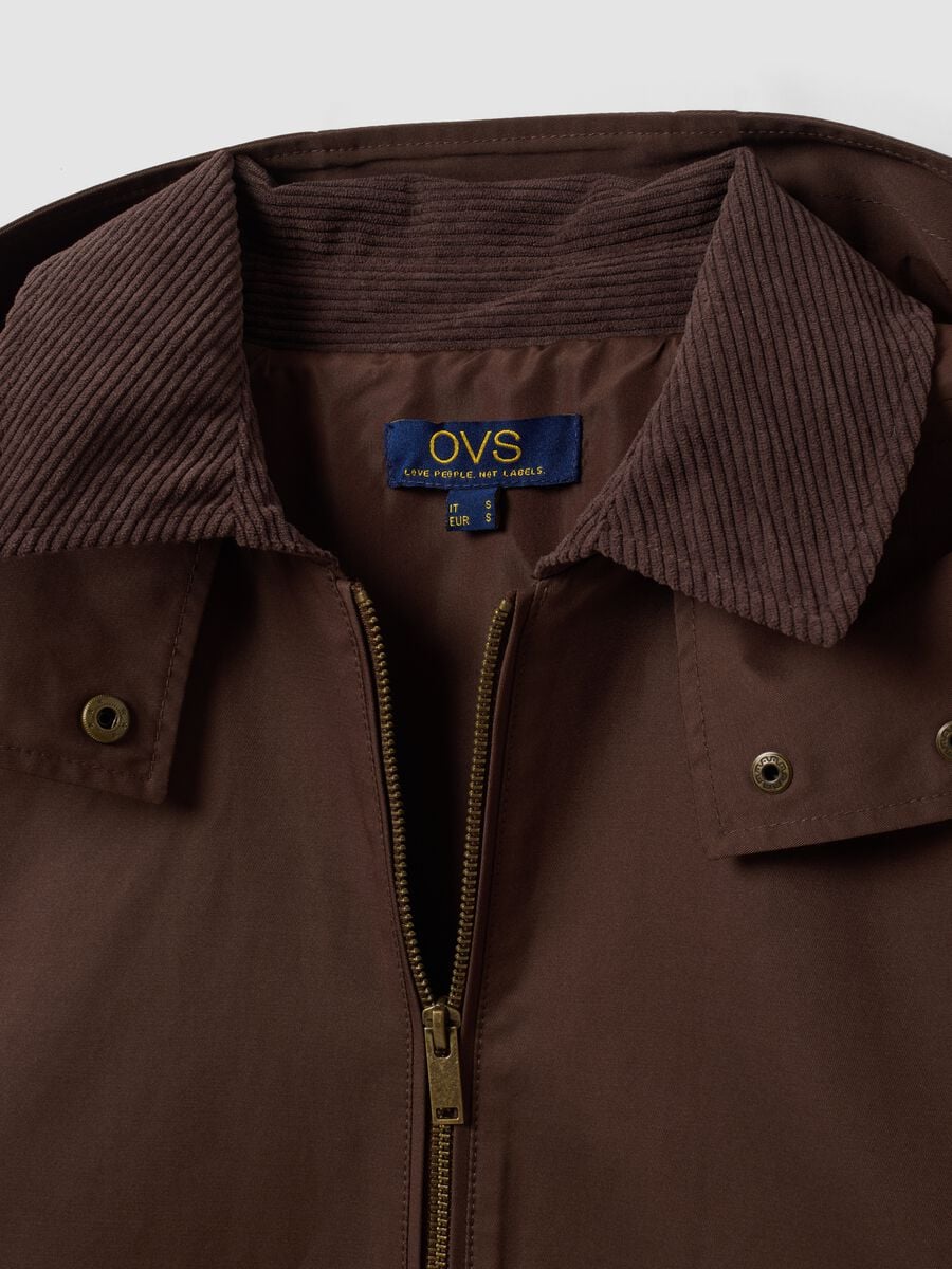 Giacca parka marrone con cappuccio e collo a coste in misto cotone_6