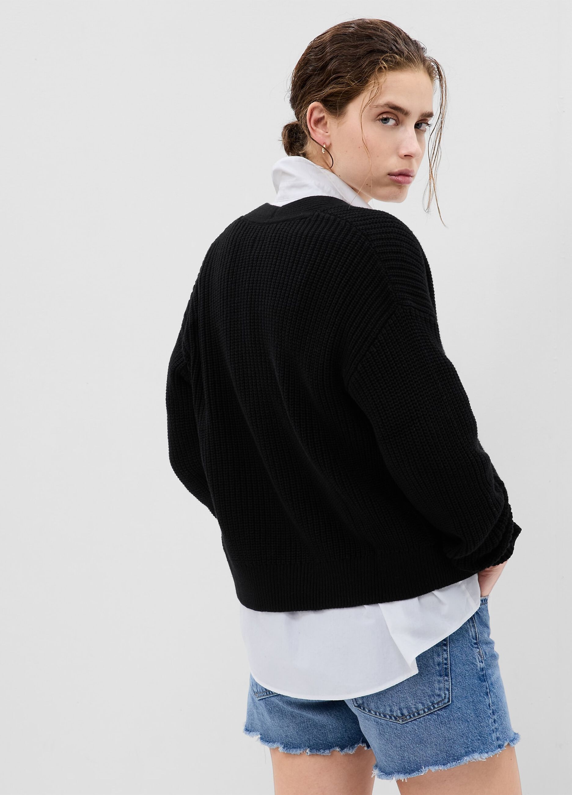 Cardigan in cotone con lavorazione a costine