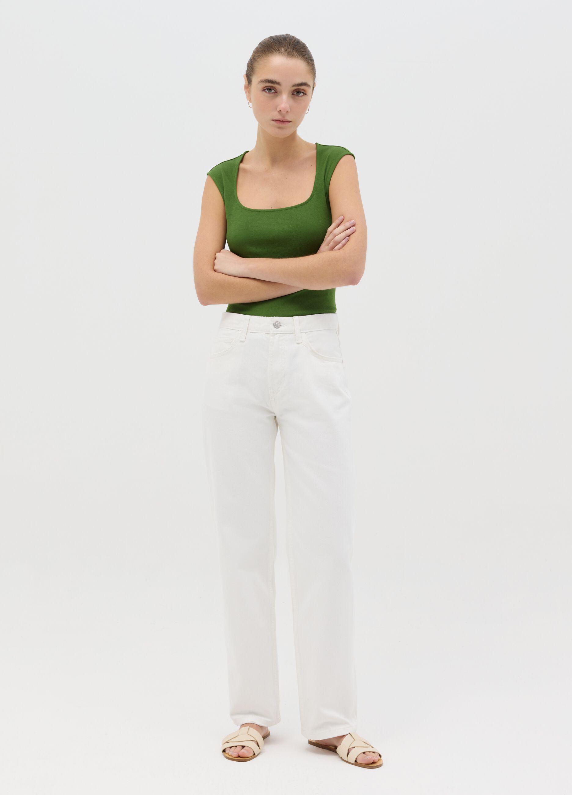 Green tank top with square neck