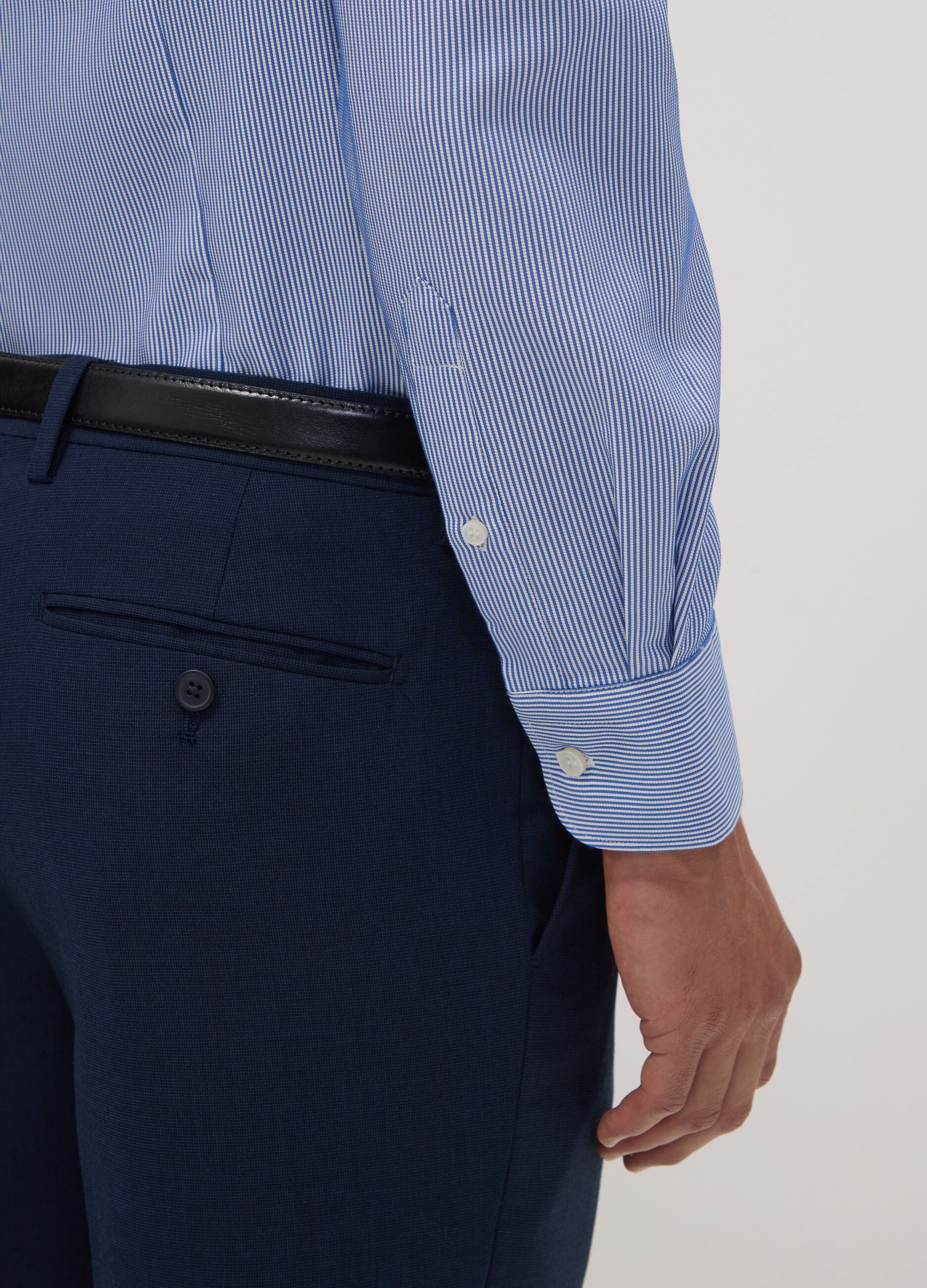 White and blue striped slim-fit easy-iron lyocell-blend dobby shirt