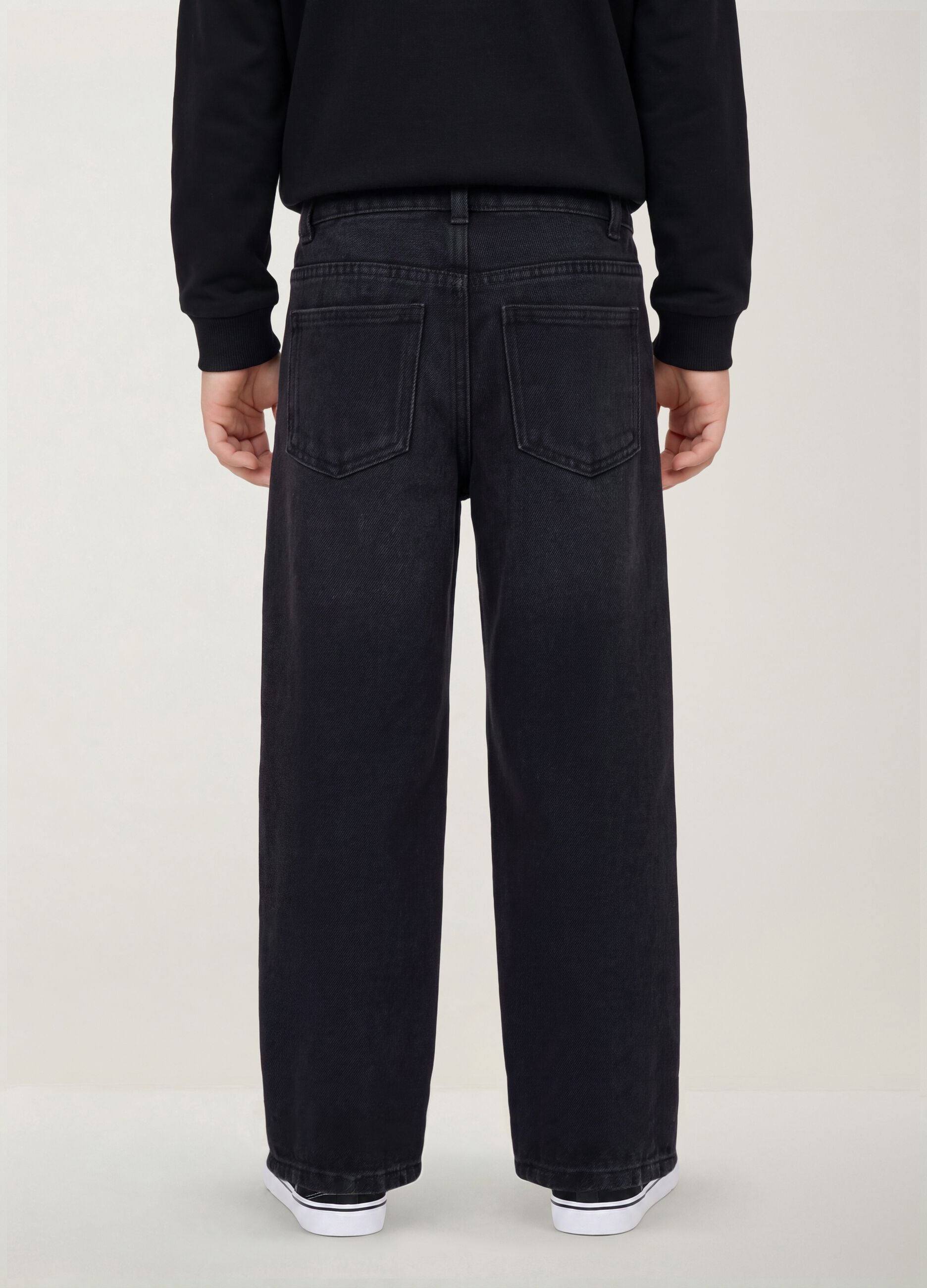 Black wide-leg cotton and viscose blend jeans for boys