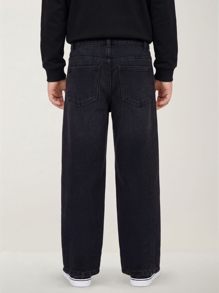 Jeans neri wide leg in misto cotone e viscosa per bambino_3