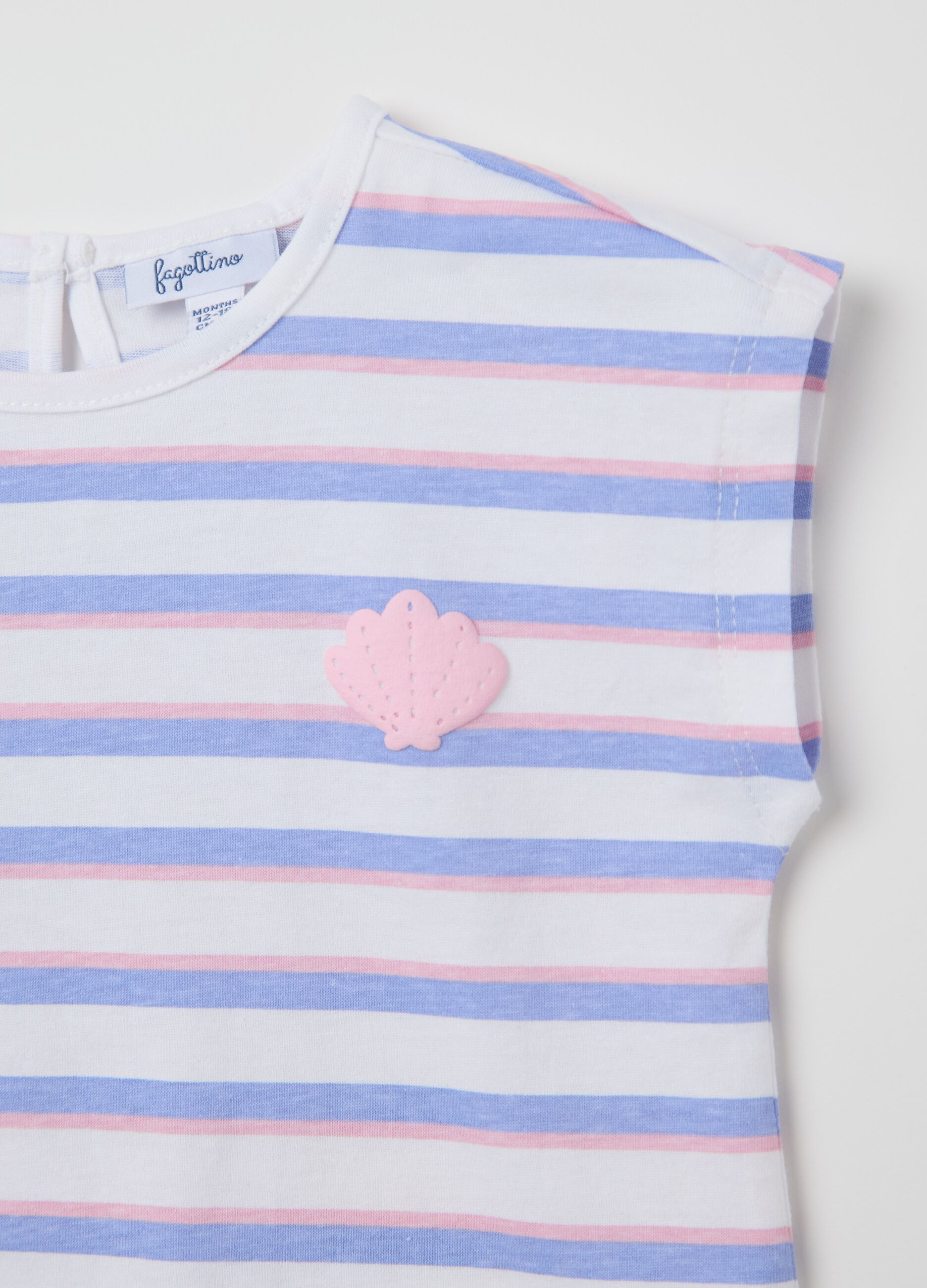 White and pink striped cotton T-shirt with print